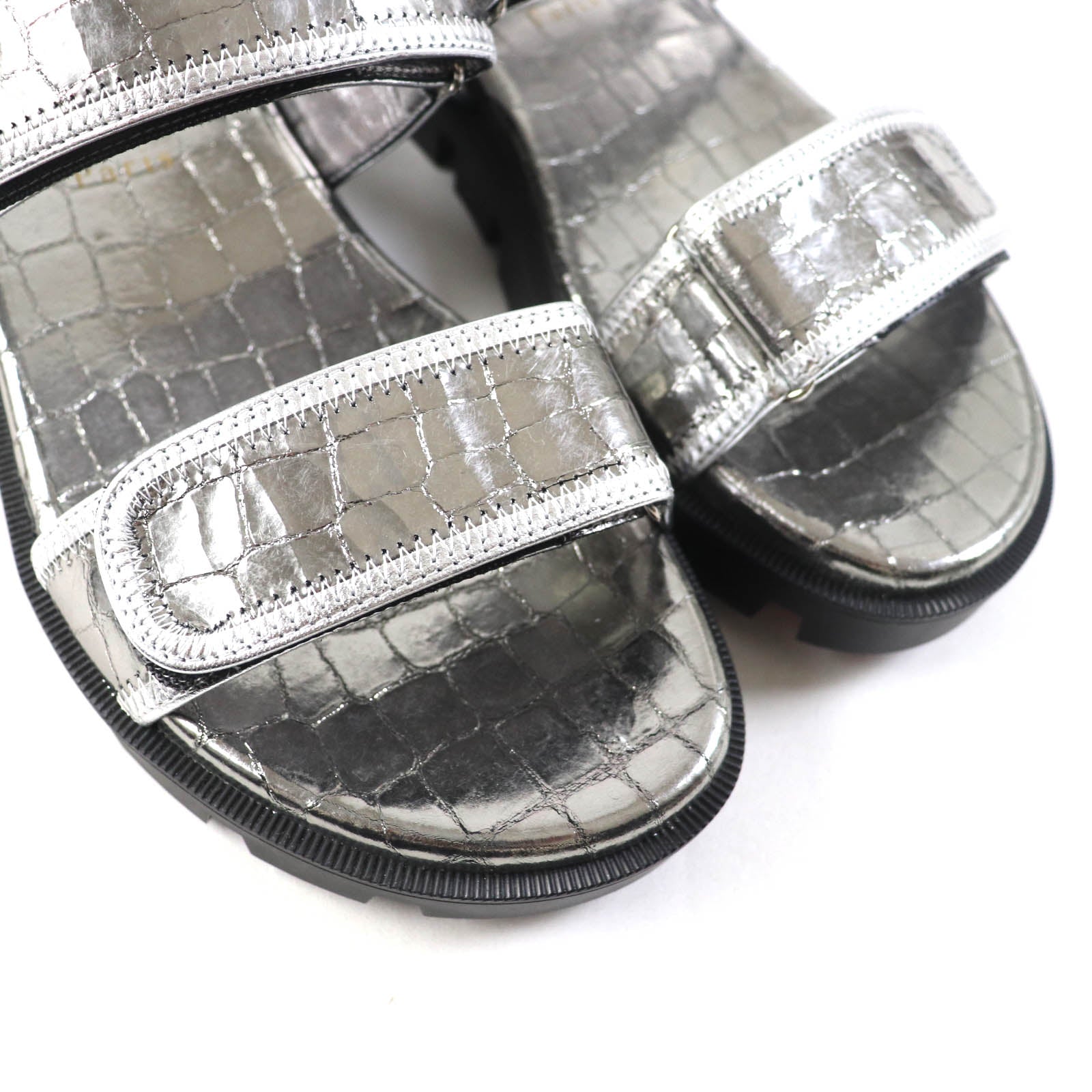 Christian Louboutin Leather LOCK COOL FLAT Sandals Silver 38