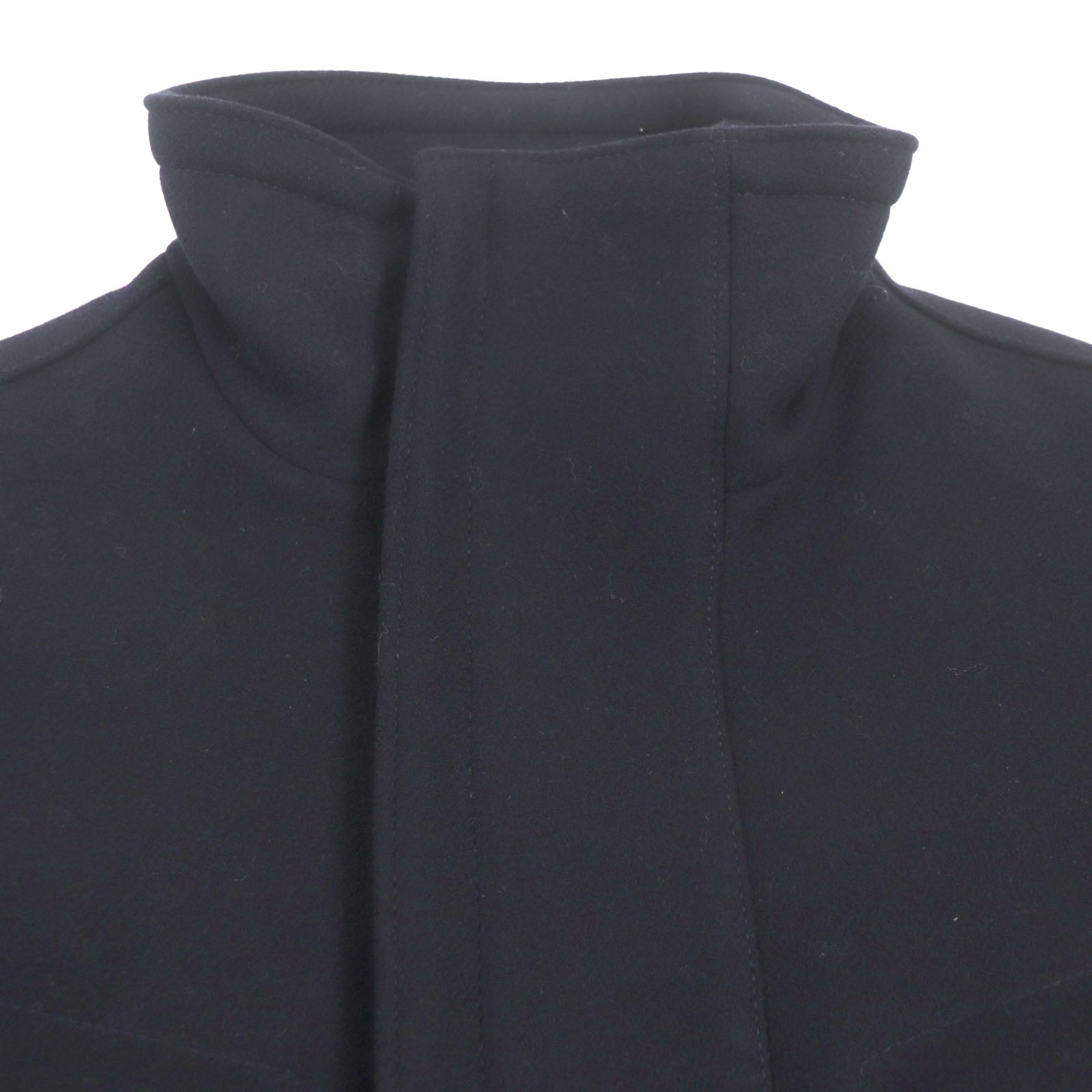 HERMES Wool Leather Coat Dark Navy 44 Men