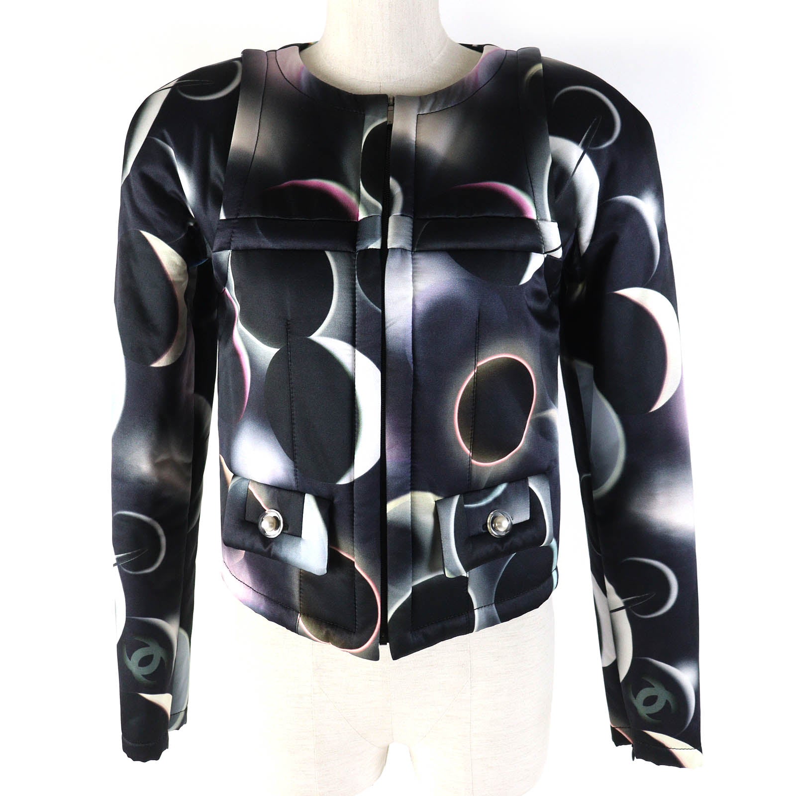 Chanel COCO Mark Button Print Jacket Black 34