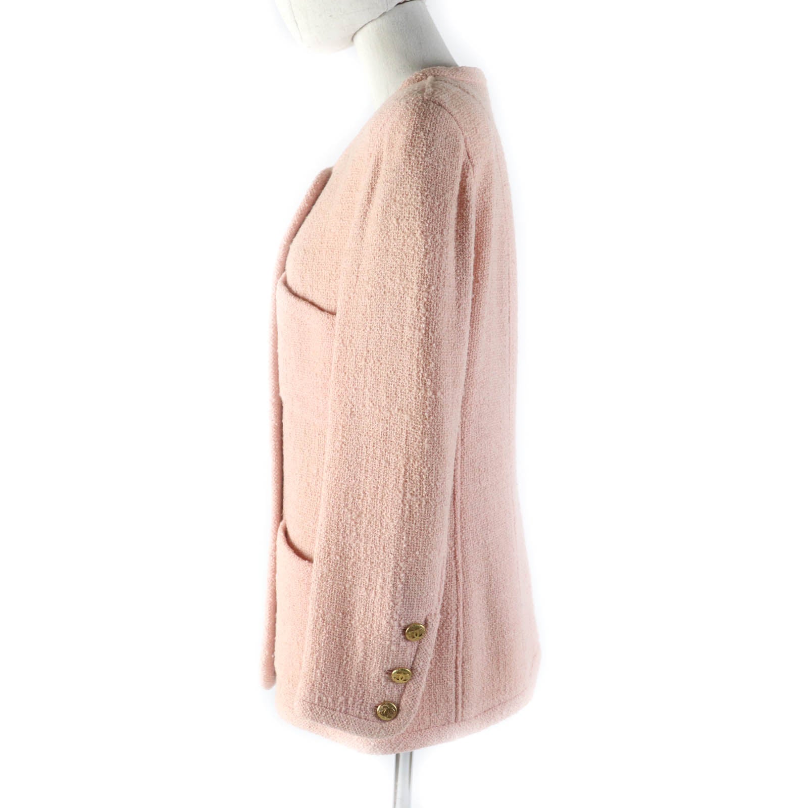 Chanel Tweed No-collar Coat Blouson Pink 40