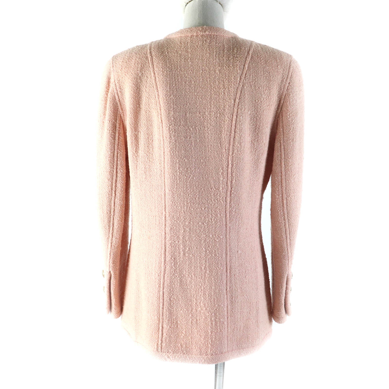 Chanel Tweed No-collar Coat Blouson Pink 40