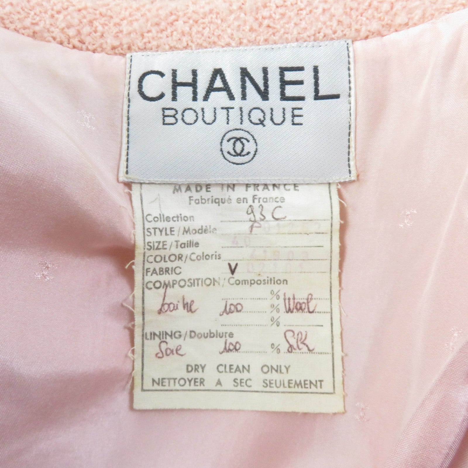 Chanel Tweed No-collar Coat Blouson Pink 40