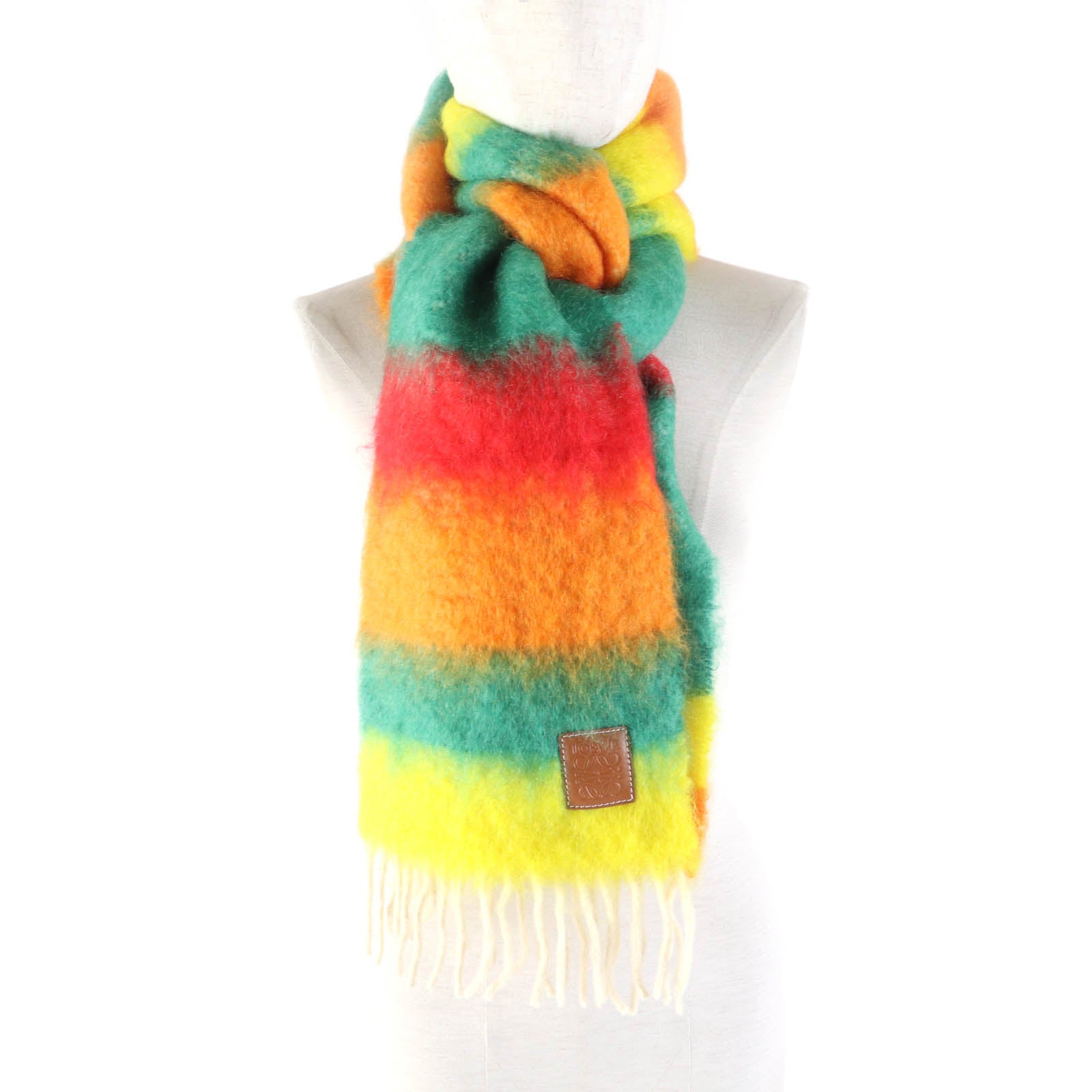 LOEWE Mohair Wool Striped Scarf with Fringe