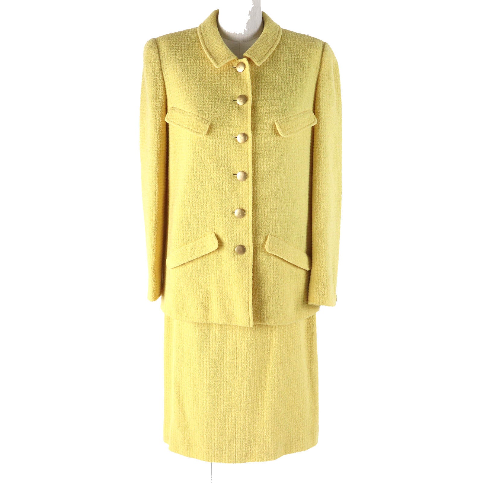 Chanel Vintage Tweed Suit Set Yellow 40