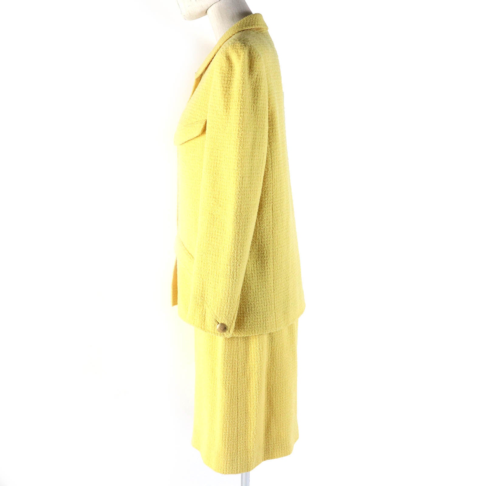 Chanel Vintage Tweed Suit Set Yellow 40