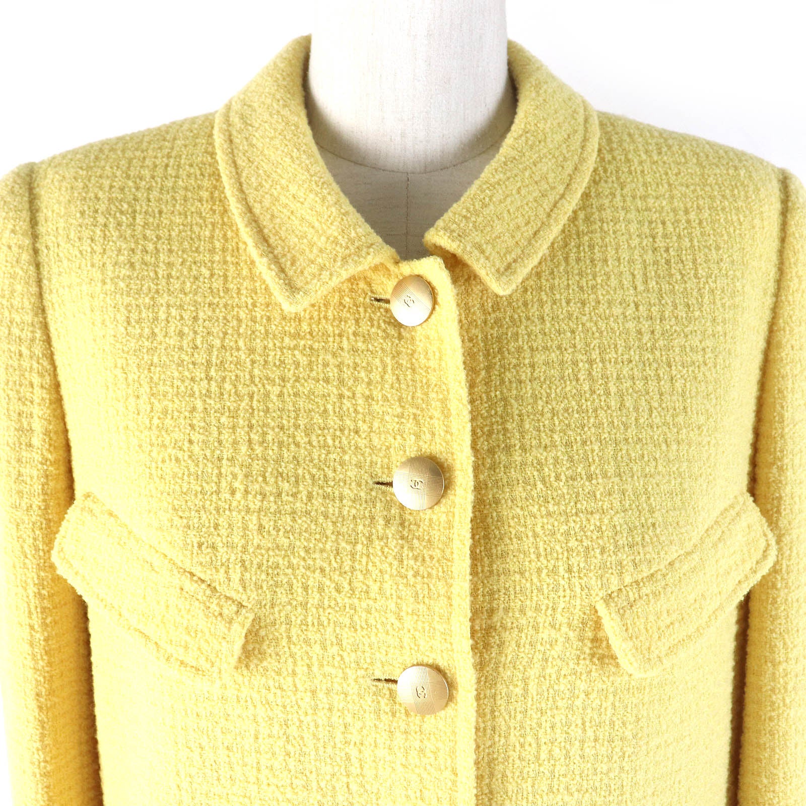 Chanel Vintage Tweed Suit Set Yellow 40