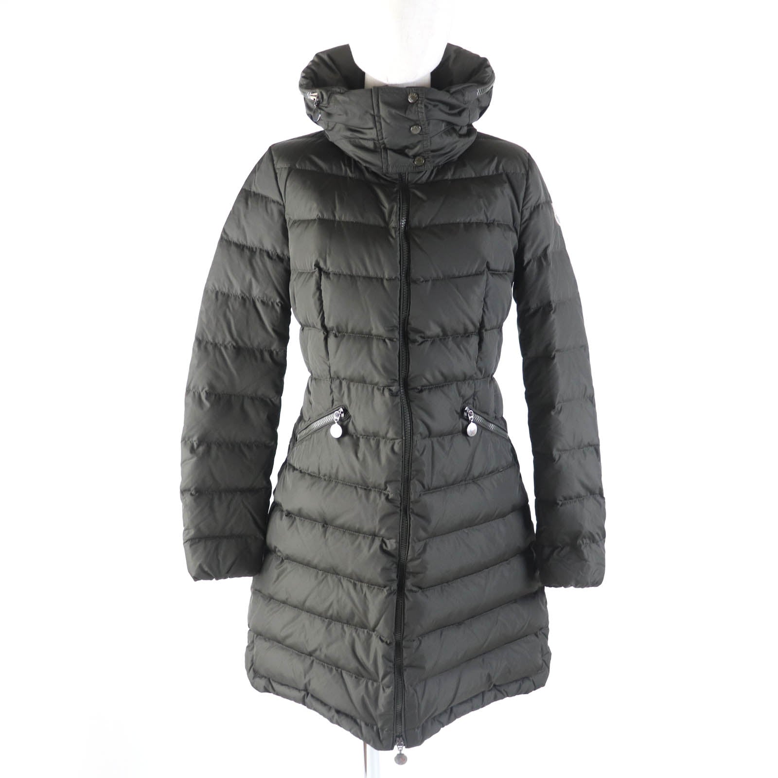 Moncler FLAMME Nylon Down Coat Khaki Women