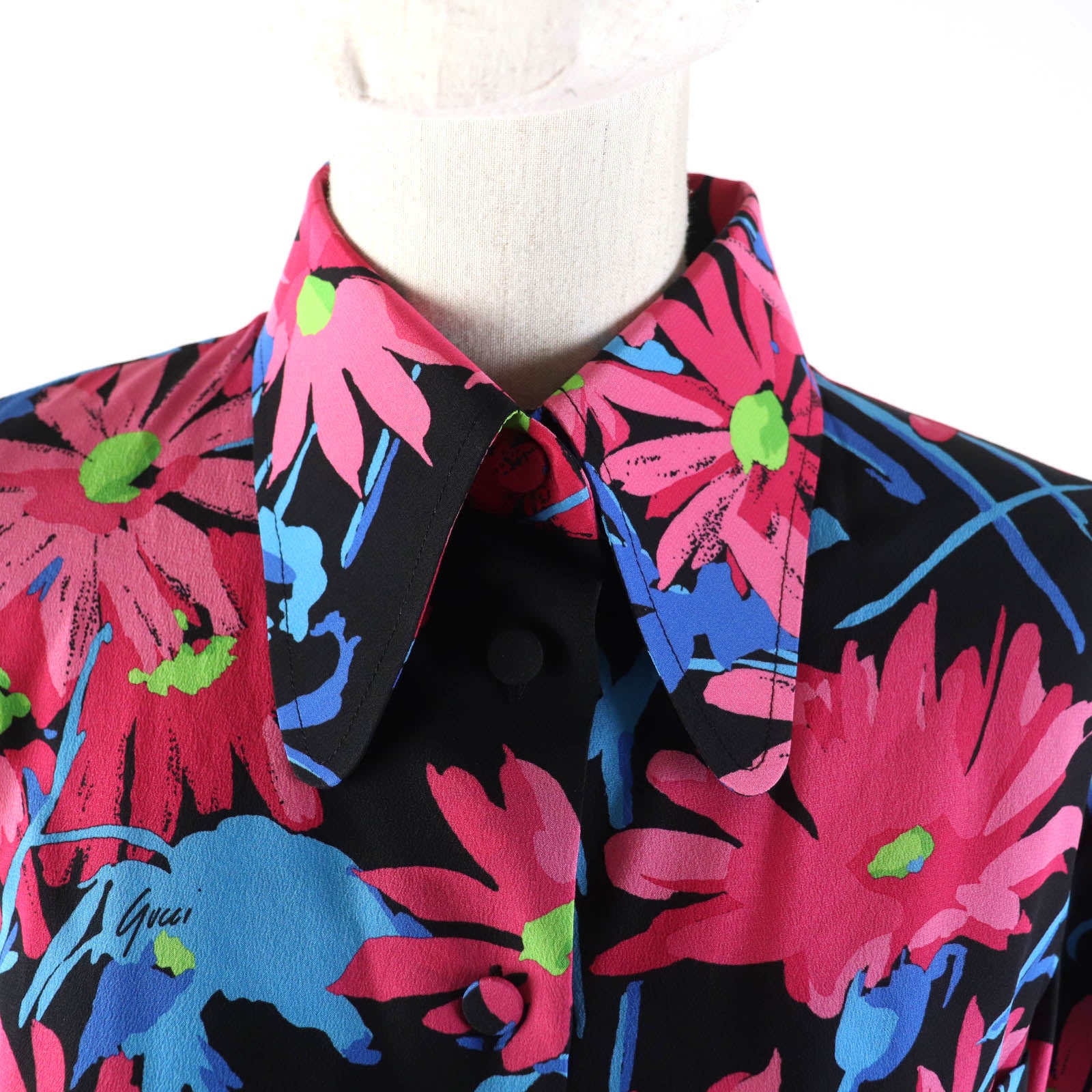 Gucci Silk Floral Logo Long Sleeve Shirt 38