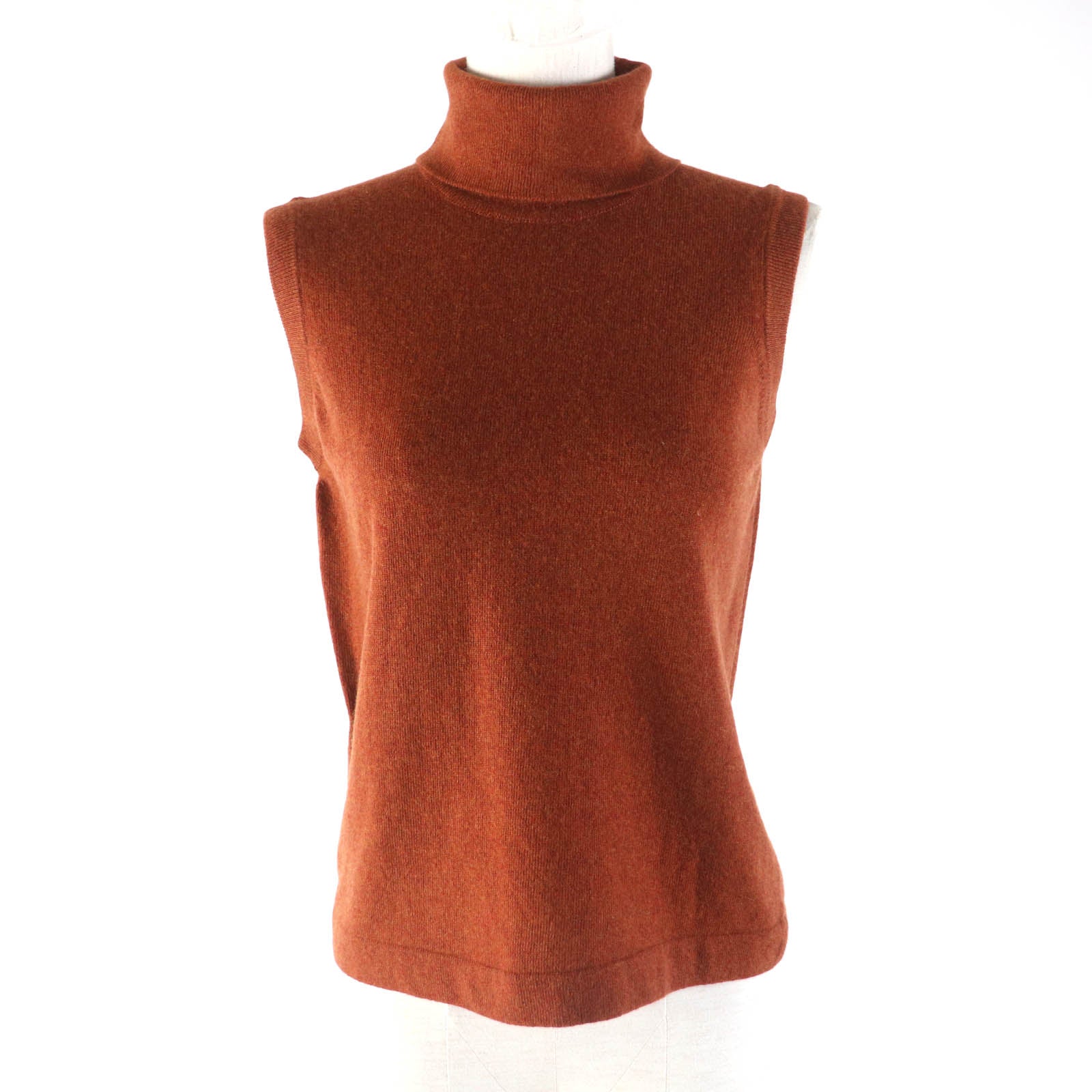 HERMES Cashmere Turtleneck Sleeveless Knit Brown