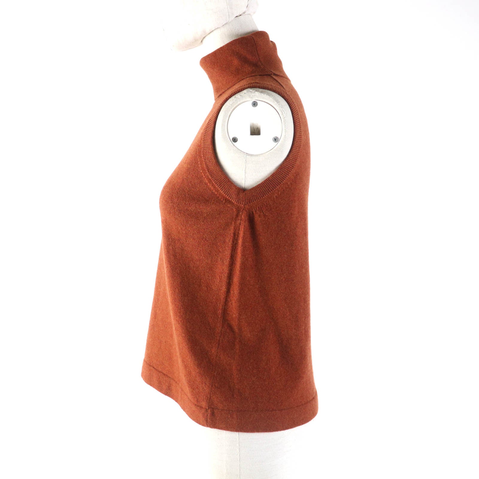 HERMES Cashmere Turtleneck Sleeveless Knit Brown