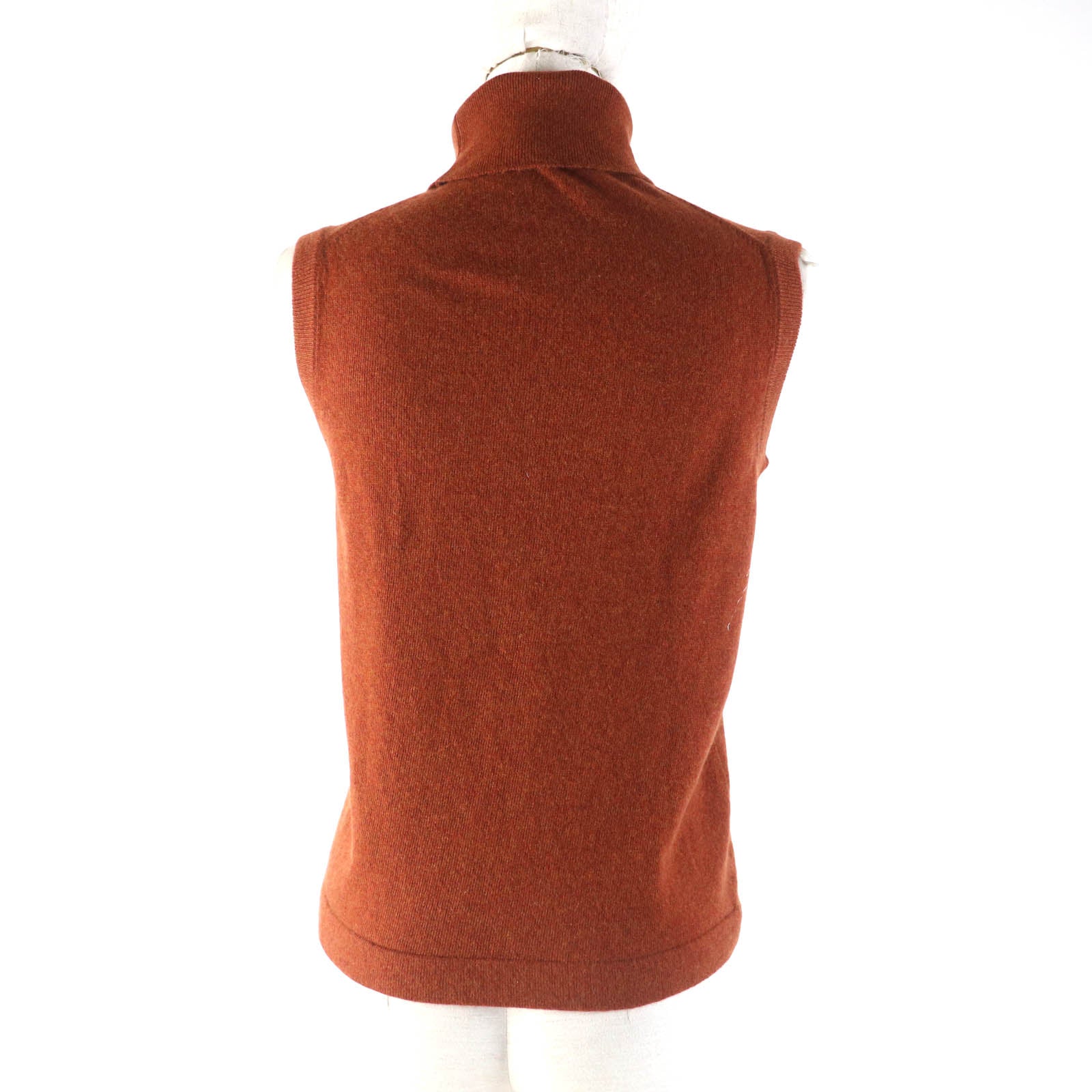 HERMES Cashmere Turtleneck Sleeveless Knit Brown