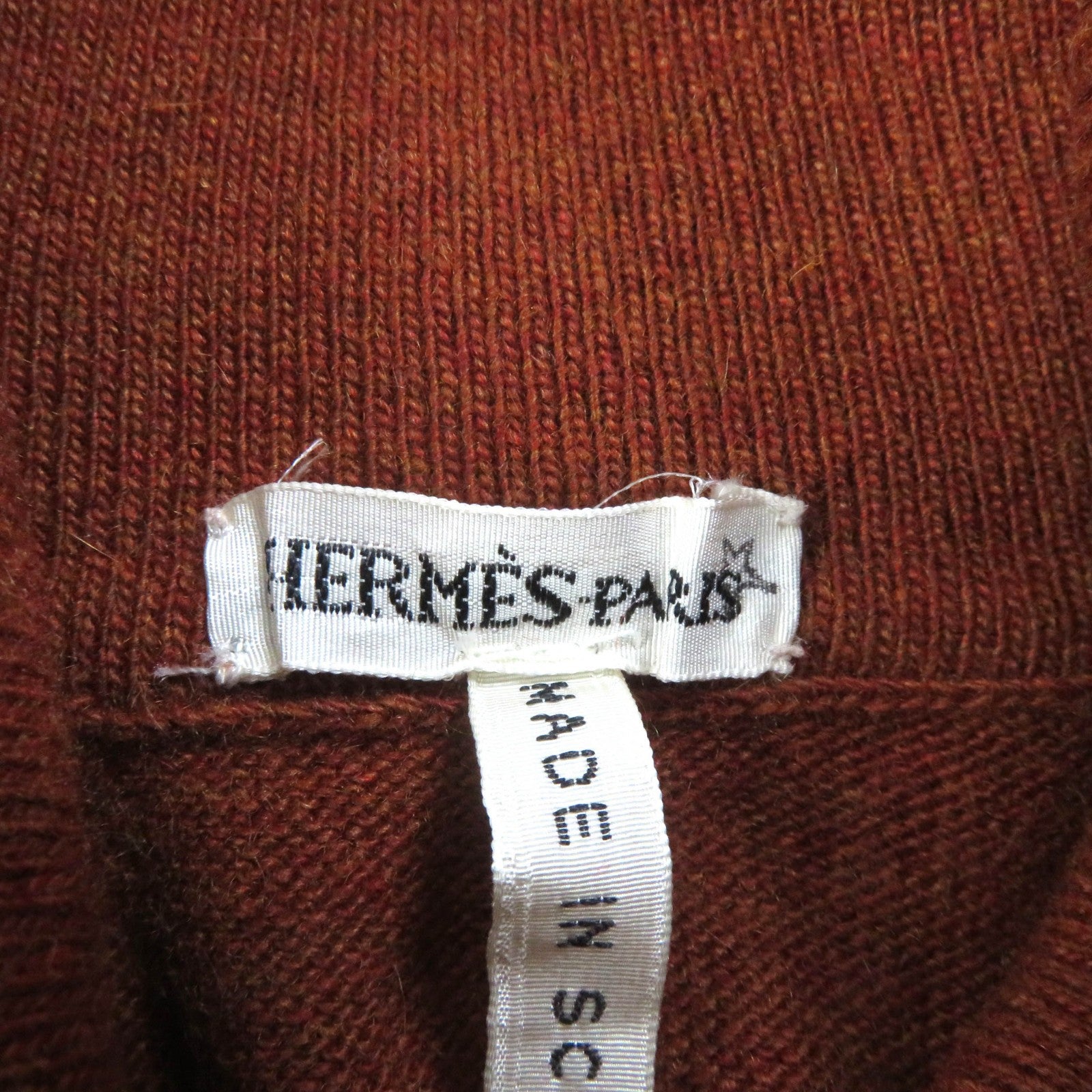 HERMES Cashmere Turtleneck Sleeveless Knit Brown