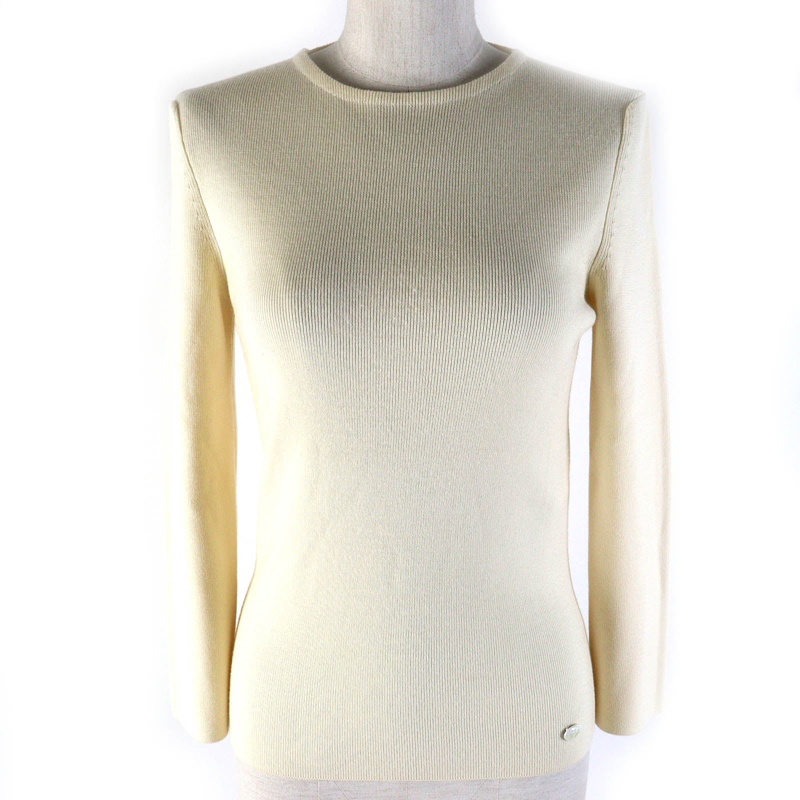 Chanel Wool Cashmere Crew Neck Knit Ivory 36