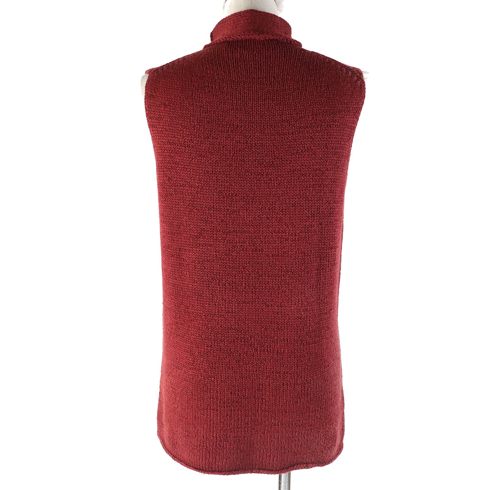 HERMES Silk Nylon Turtleneck Sleeveless Knit Red Brown S