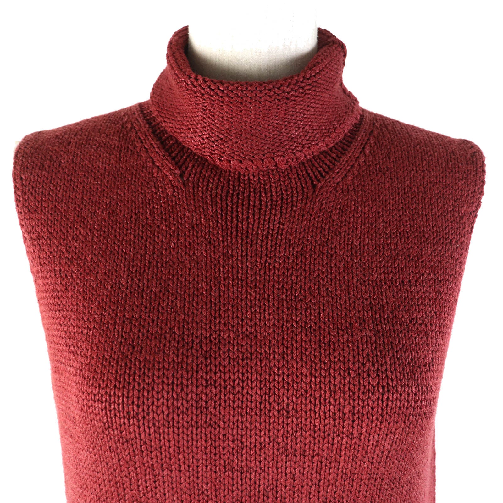 HERMES Silk Nylon Turtleneck Sleeveless Knit Red Brown S