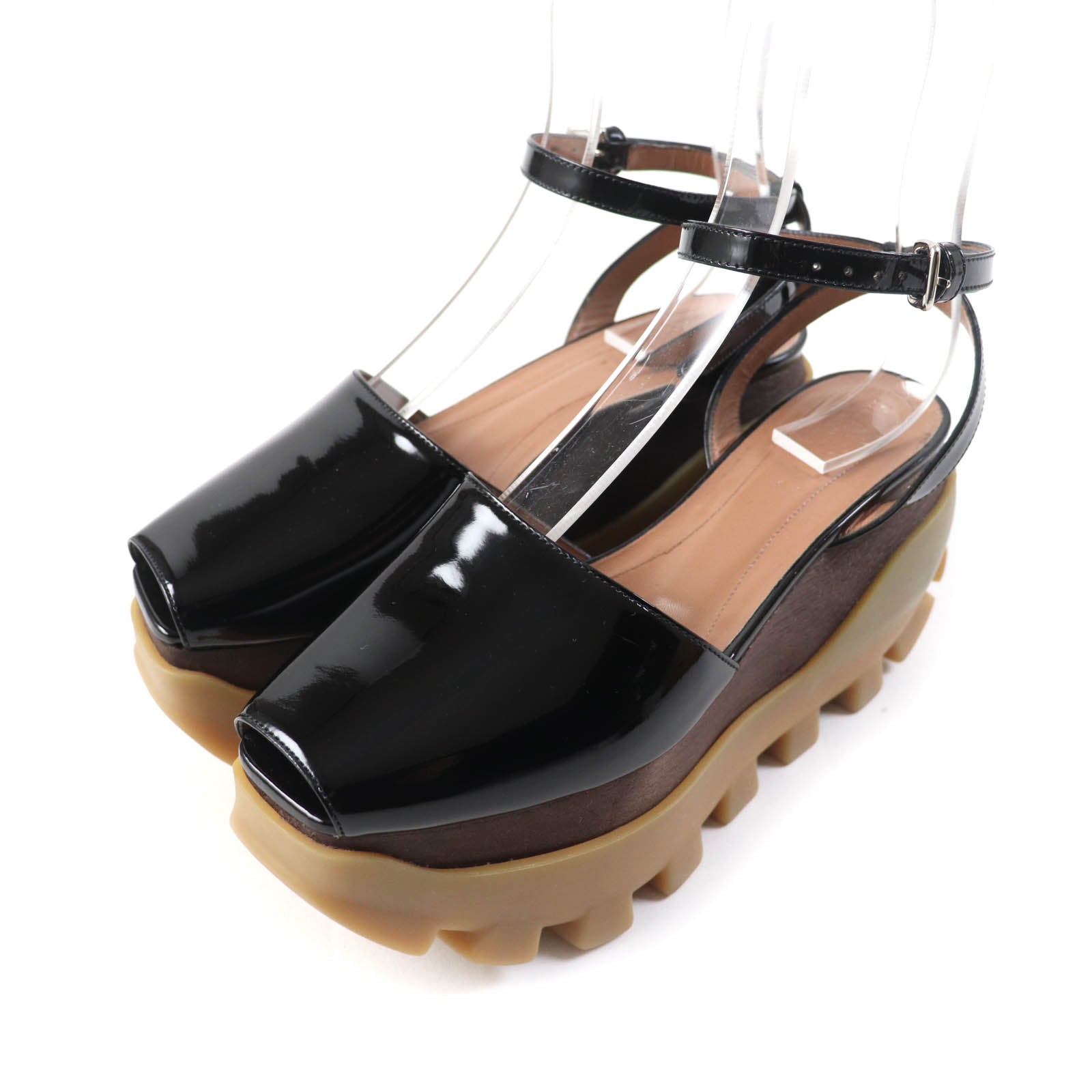 MARNI Patent Leather Ankle Strap Sandals Black 37