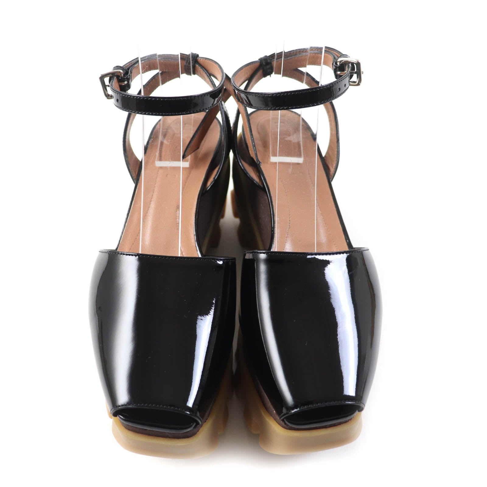 MARNI Patent Leather Ankle Strap Sandals Black 37