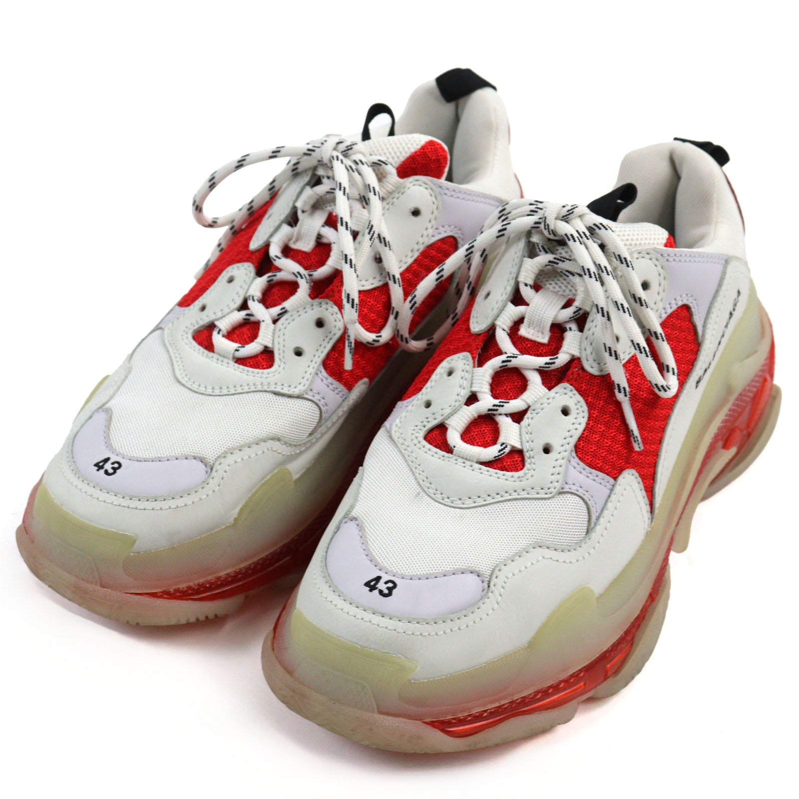 Balenciaga Triple S Leather Sneakers White Red