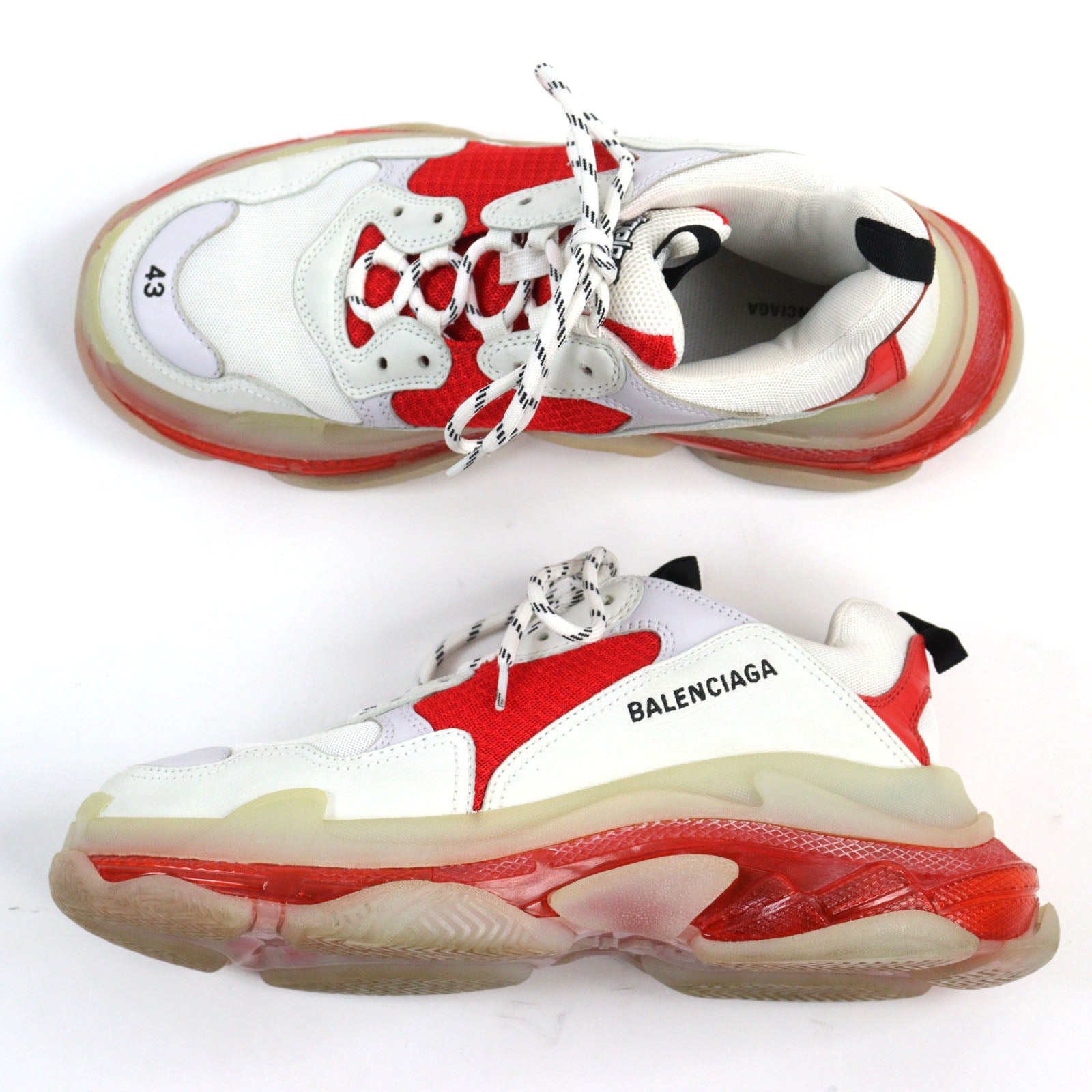 Balenciaga Triple S Leather Sneakers White Red