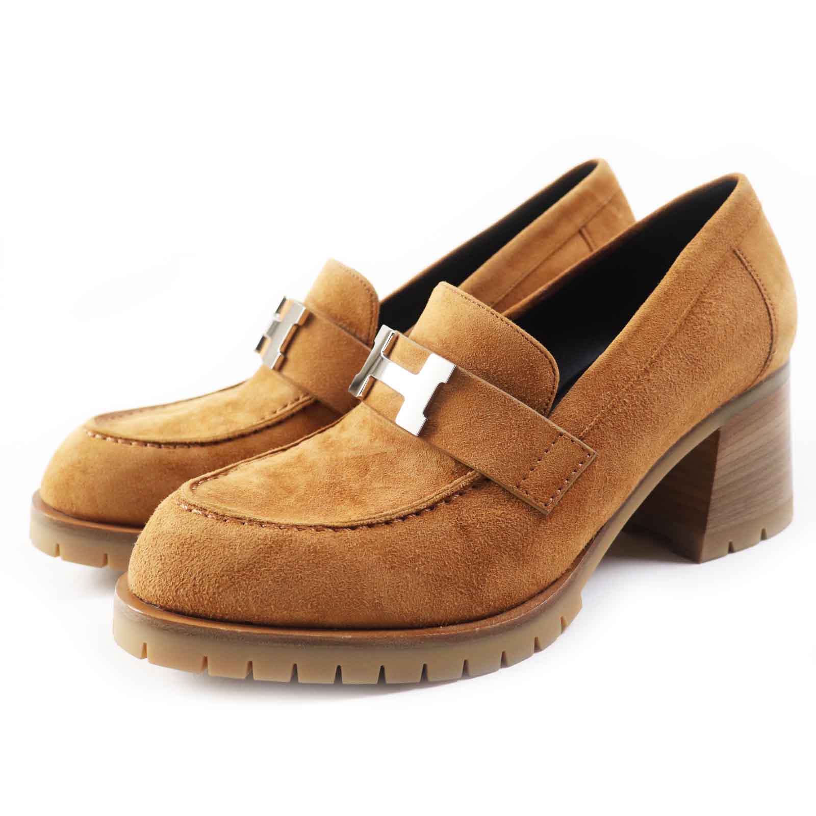 Hermes Suede Leather Pumps Camel 36