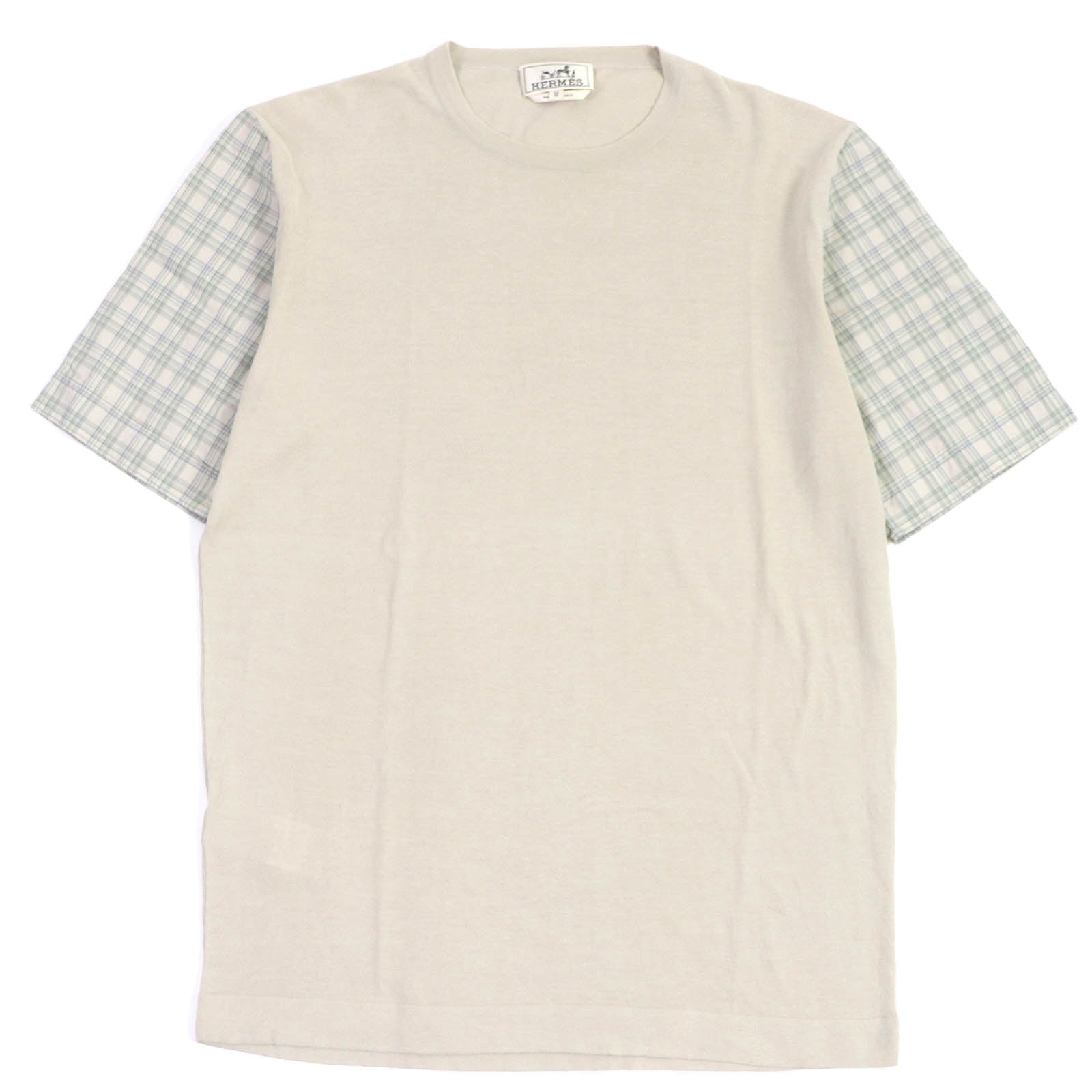 HERMES Cotton Check Sleeve Short Sleeve Knit M