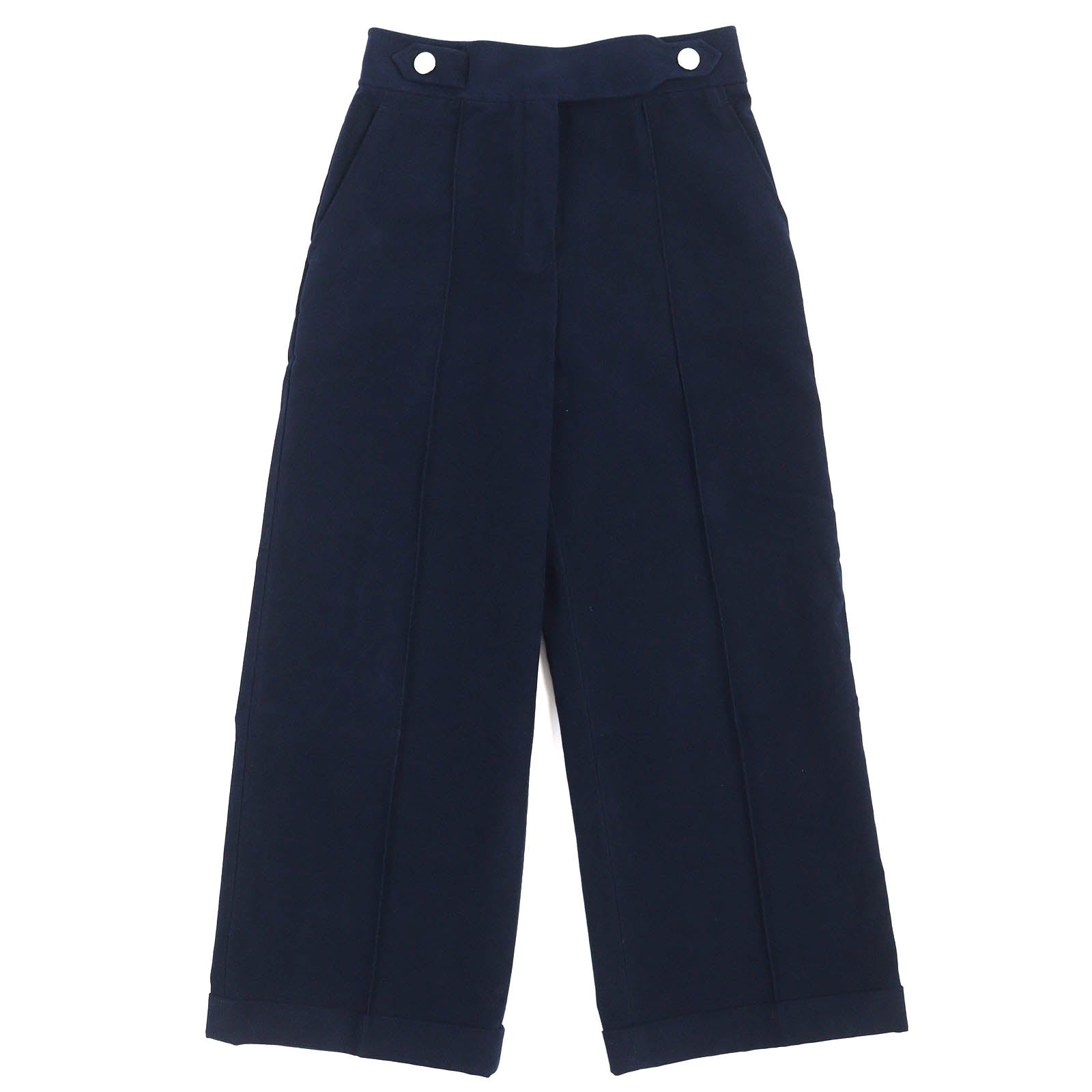 HERMES Cotton Wide Pants Navy 34 Women