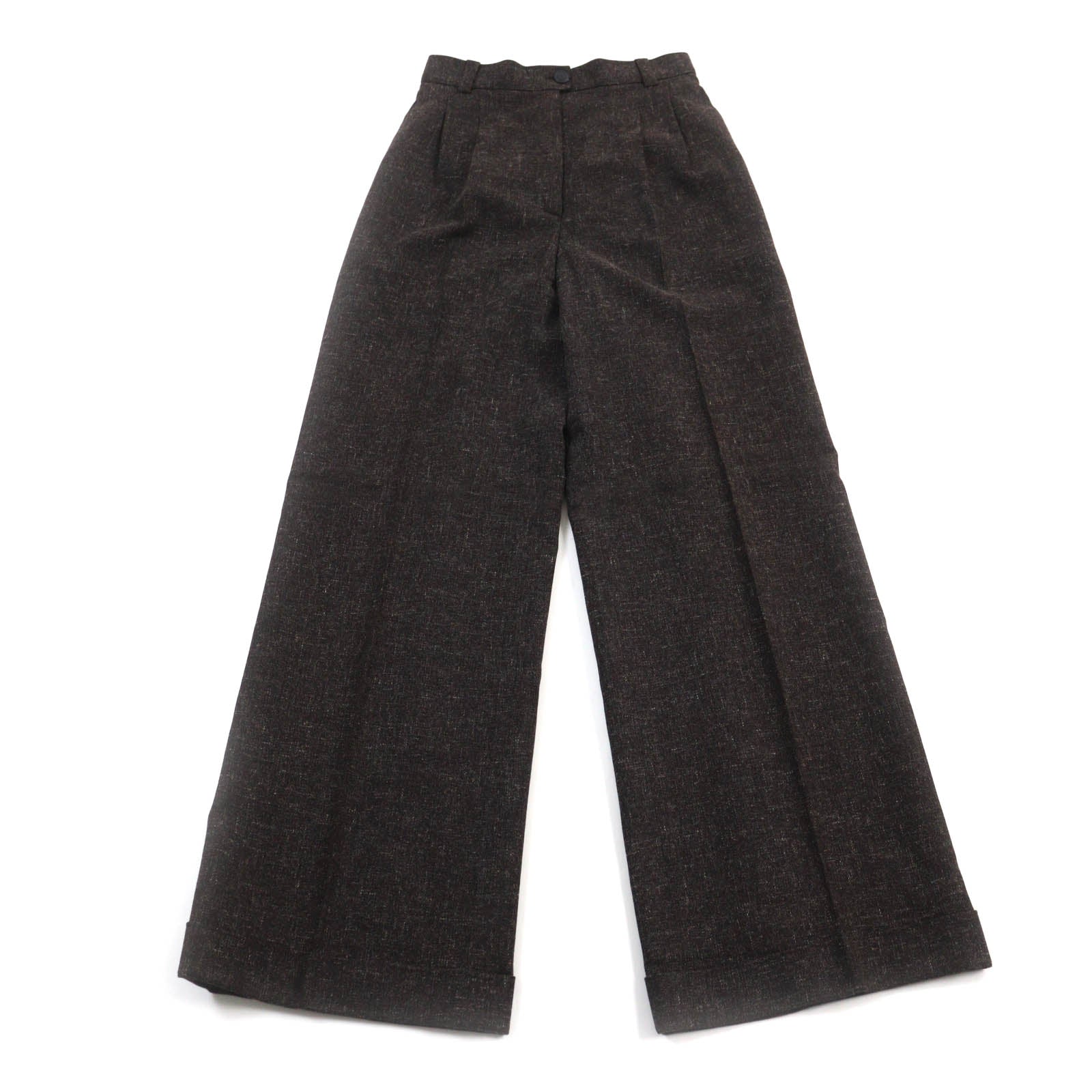 Chanel Vintage Wool Linen Wide Pants Brown 38