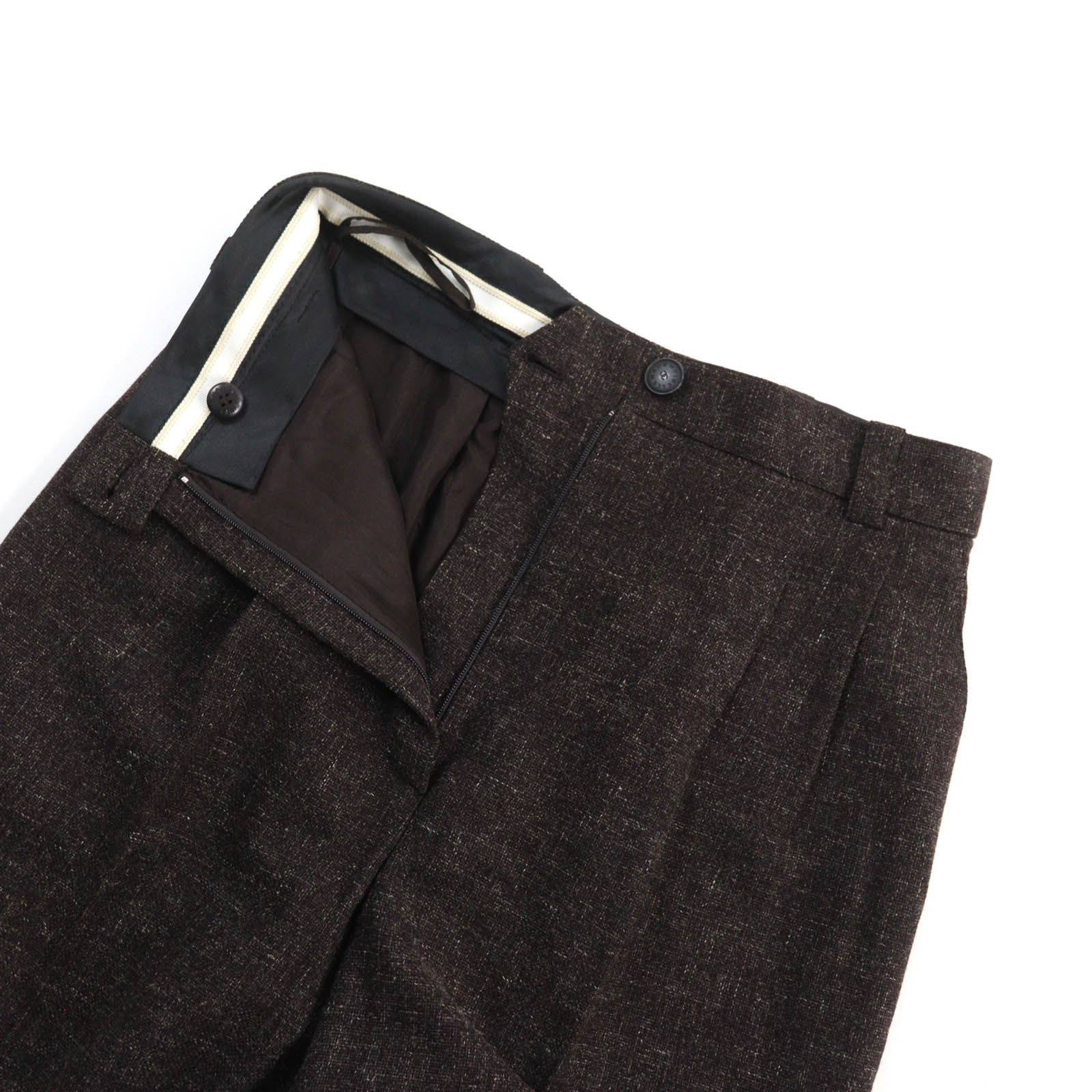 Chanel Vintage Wool Linen Wide Pants Brown 38