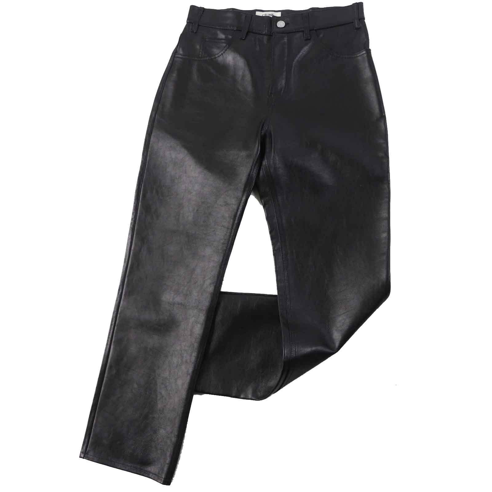 Celine Lambskin Leather Pants Black 26 Women