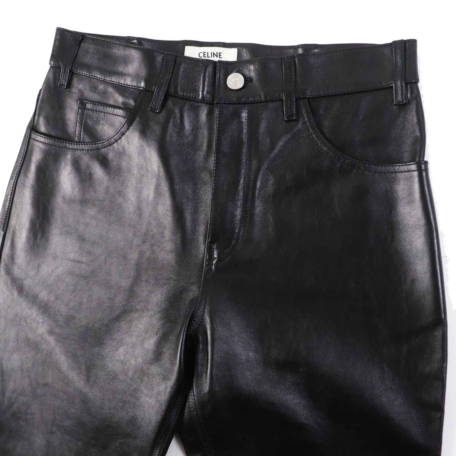 Celine Lambskin Leather Pants Black 26 Women