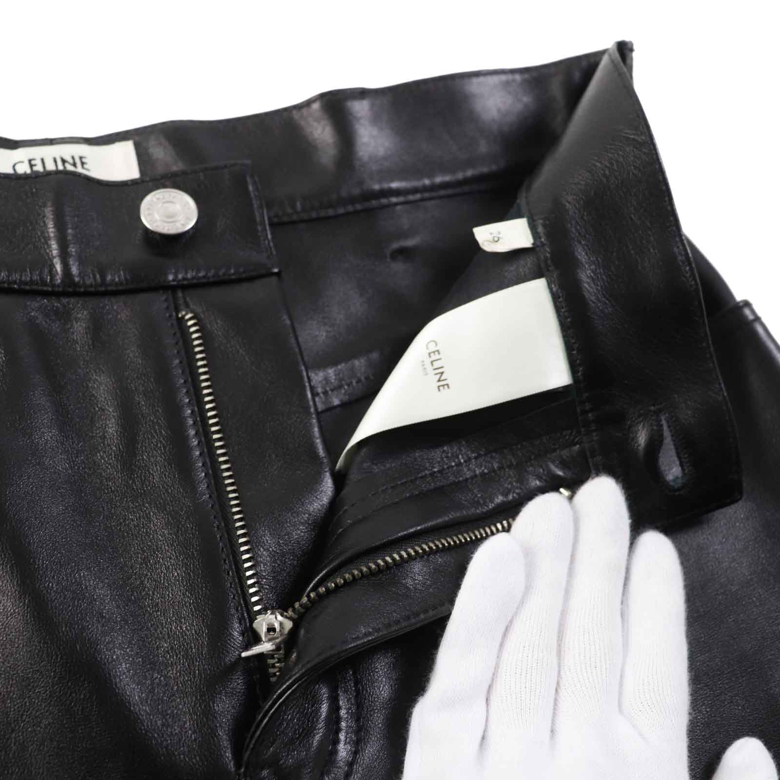 Celine Lambskin Leather Pants Black 26 Women