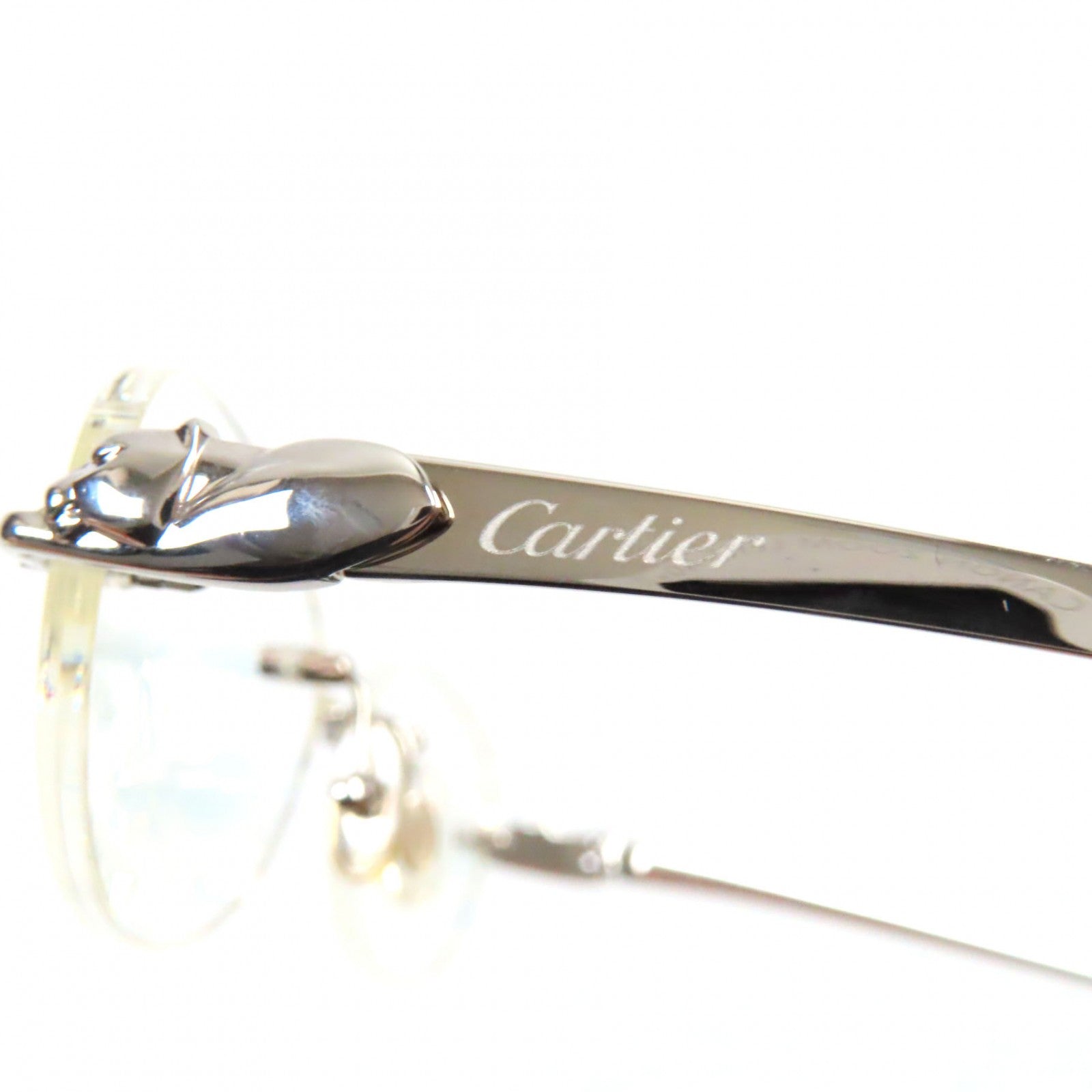 Cartier PANTHERE Logo Glasses Eyewear Silver