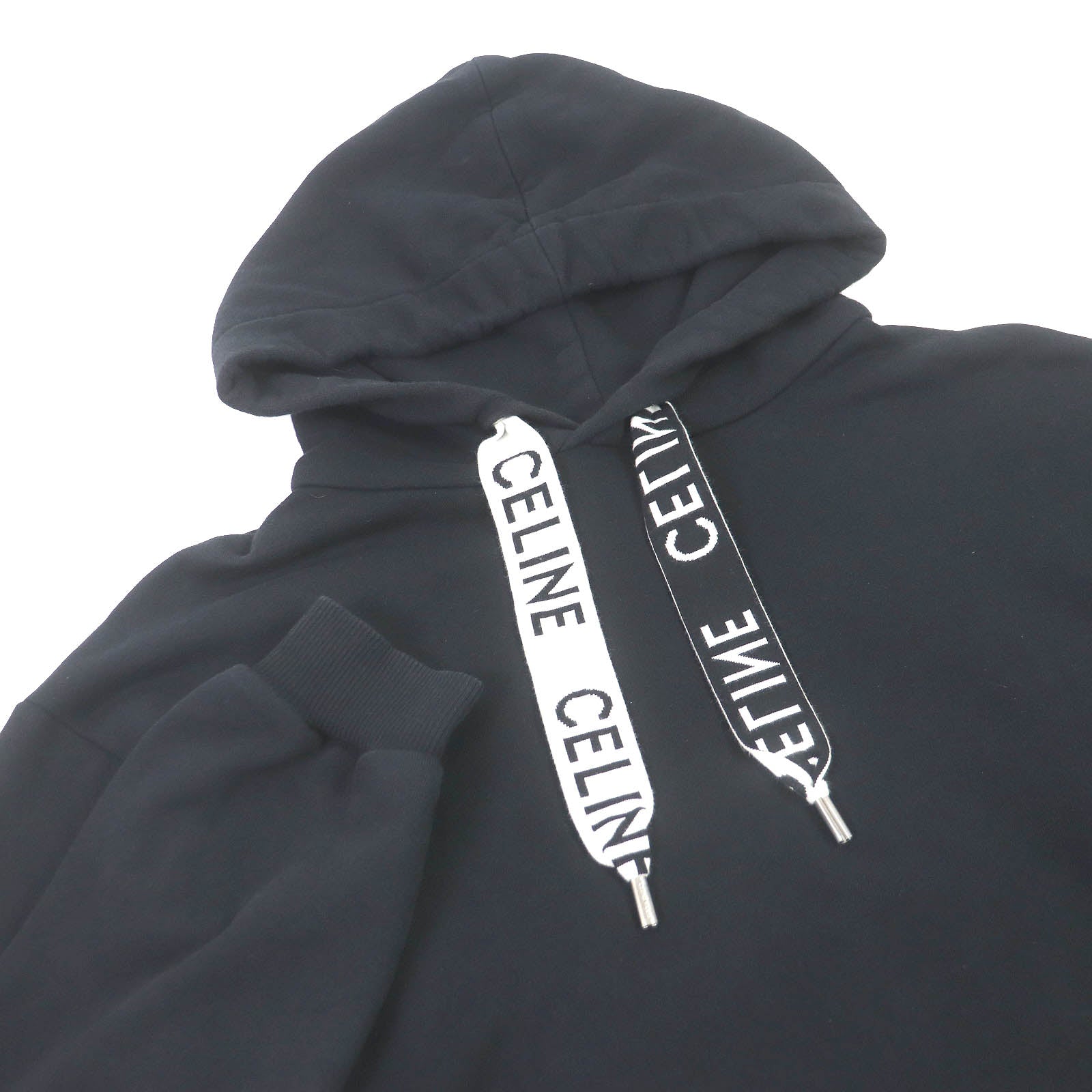 Celine Cotton Logo Oversized Hoodie Black S