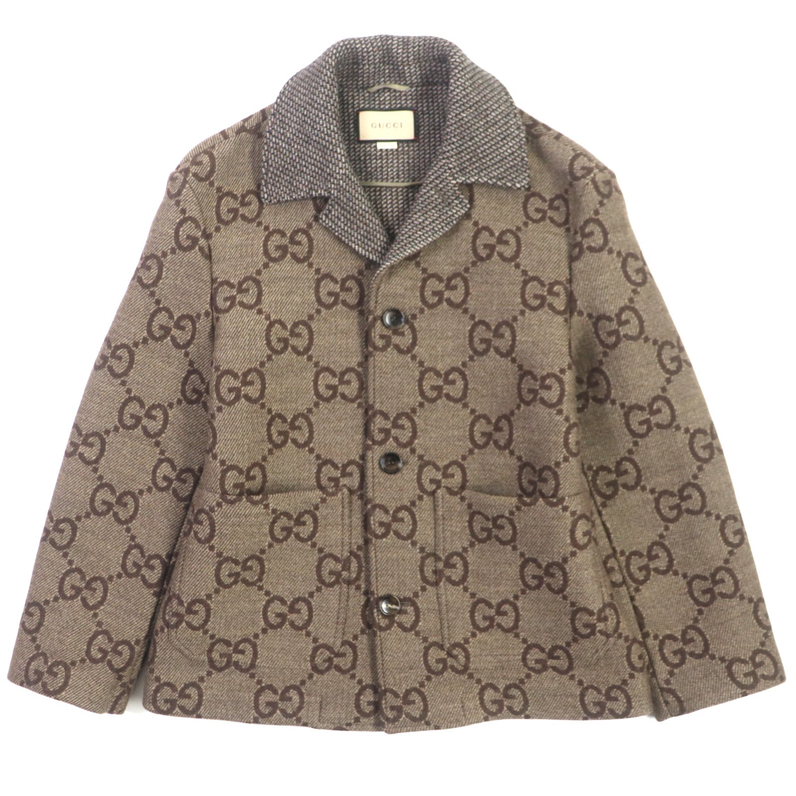 GUCCI Jumbo GG Wool Rayon Jacquard Coat Brown