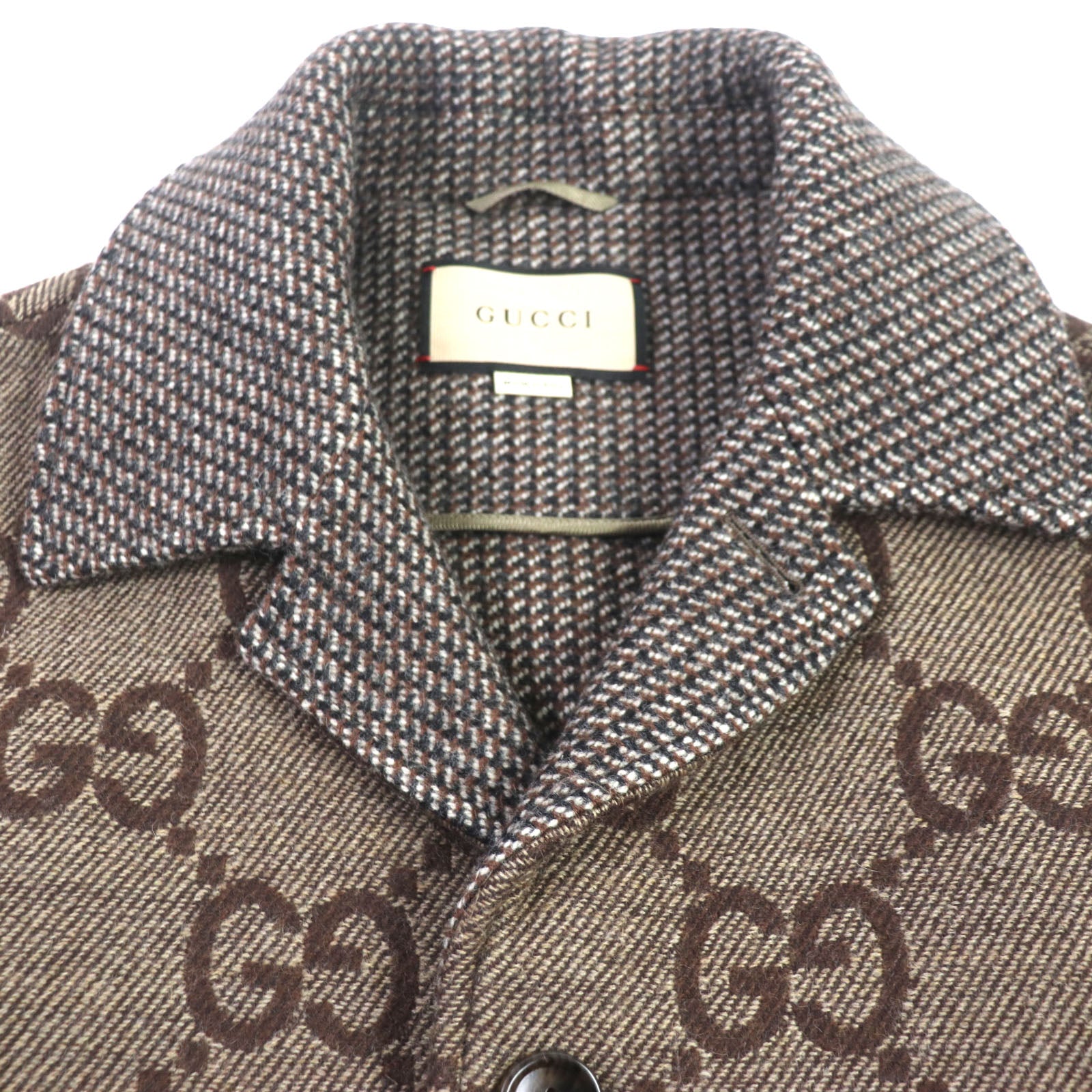 GUCCI Jumbo GG Wool Rayon Jacquard Coat Brown