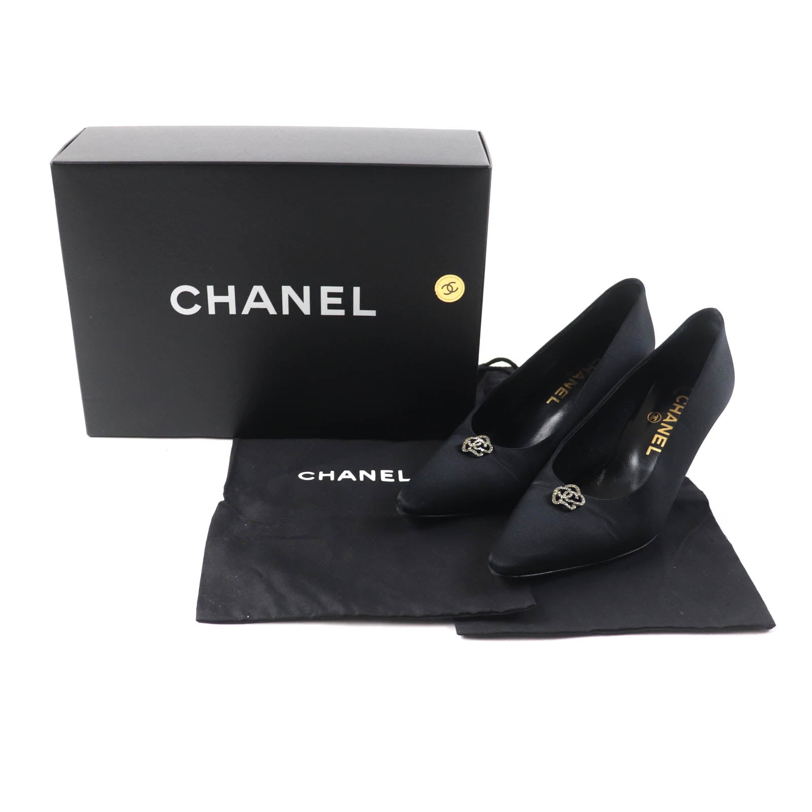 Chanel Vintage Camellia COCO Mark Pumps Black 37