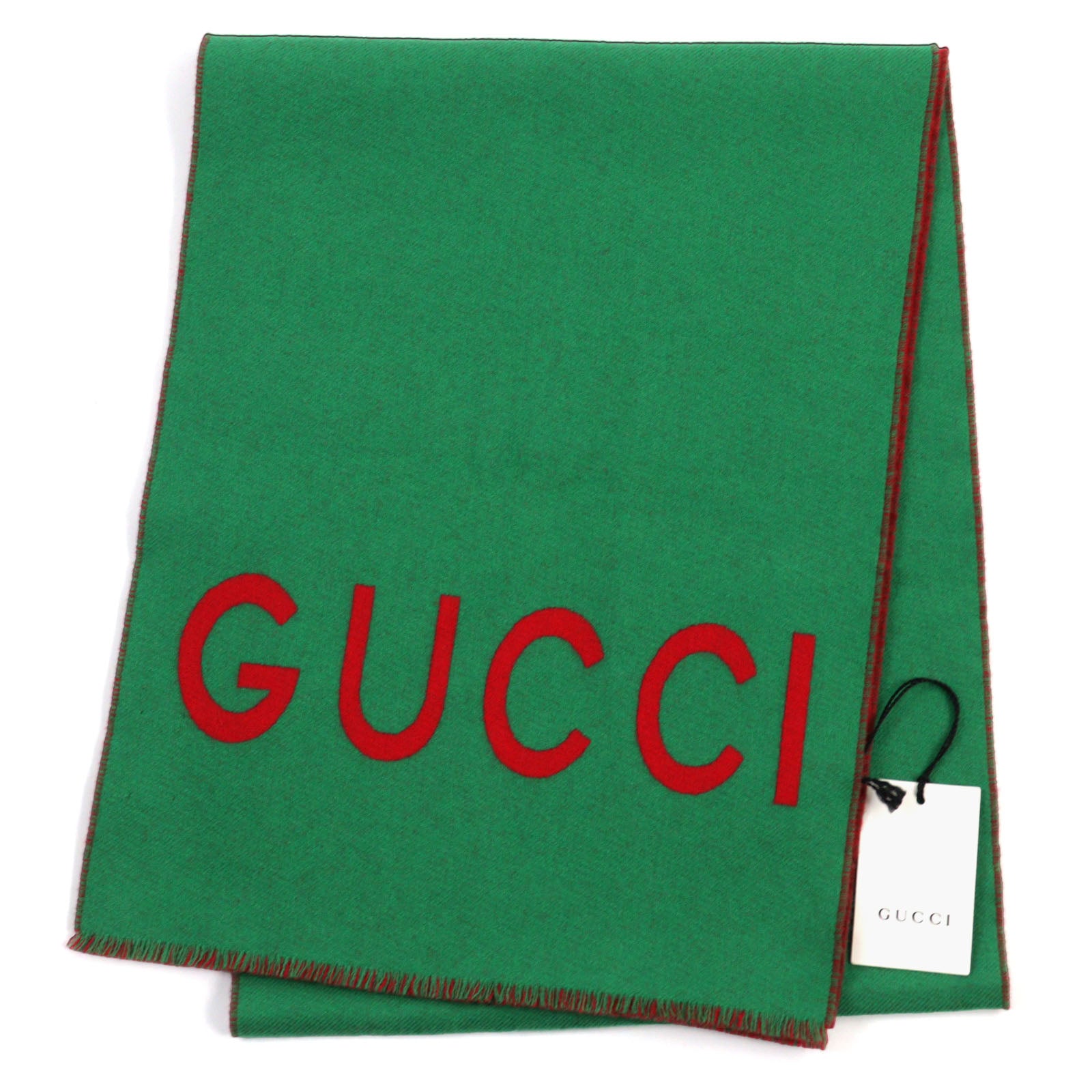 GUCCI Wool Wolf Logo Scarf Green Red