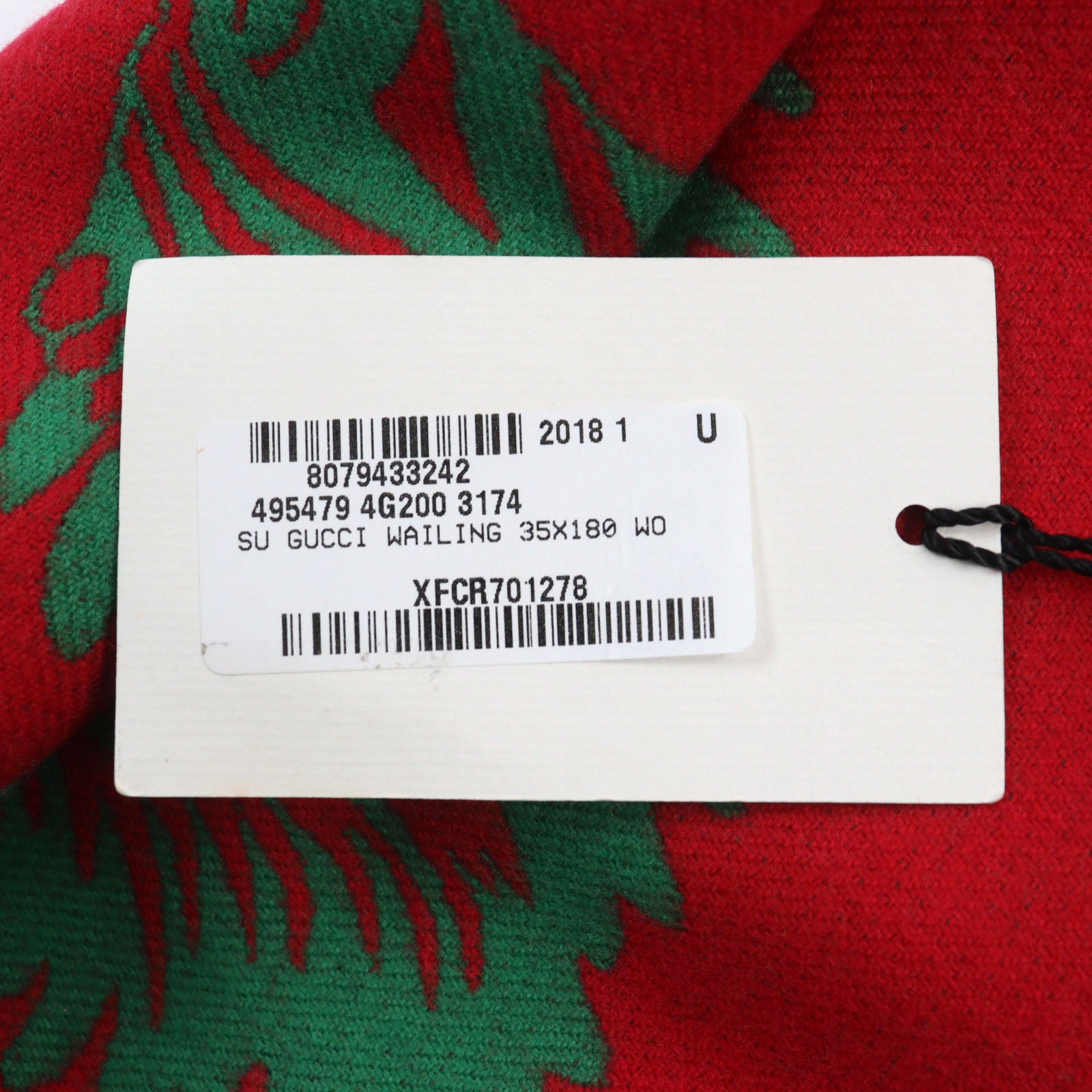 GUCCI Wool Wolf Logo Scarf Green Red