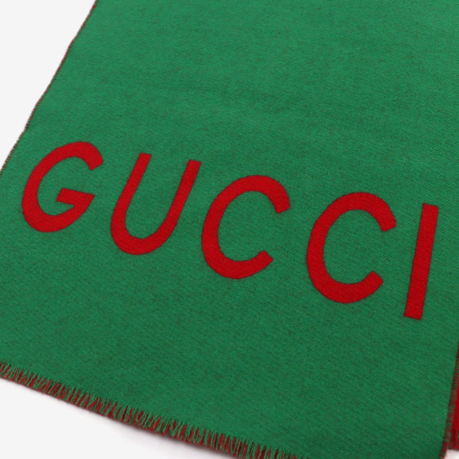 GUCCI Wool Wolf Logo Scarf Green Red