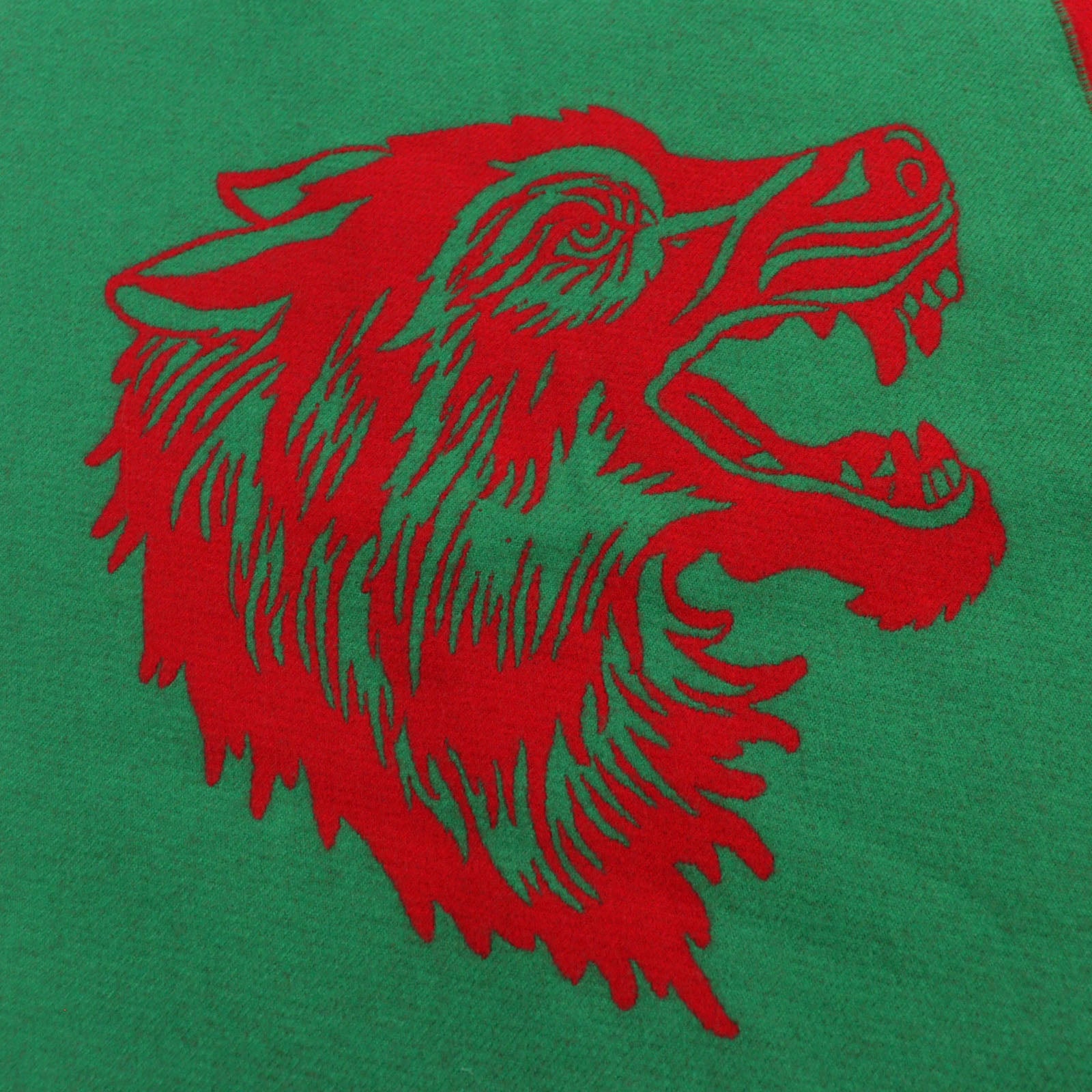 GUCCI Wool Wolf Logo Scarf Green Red