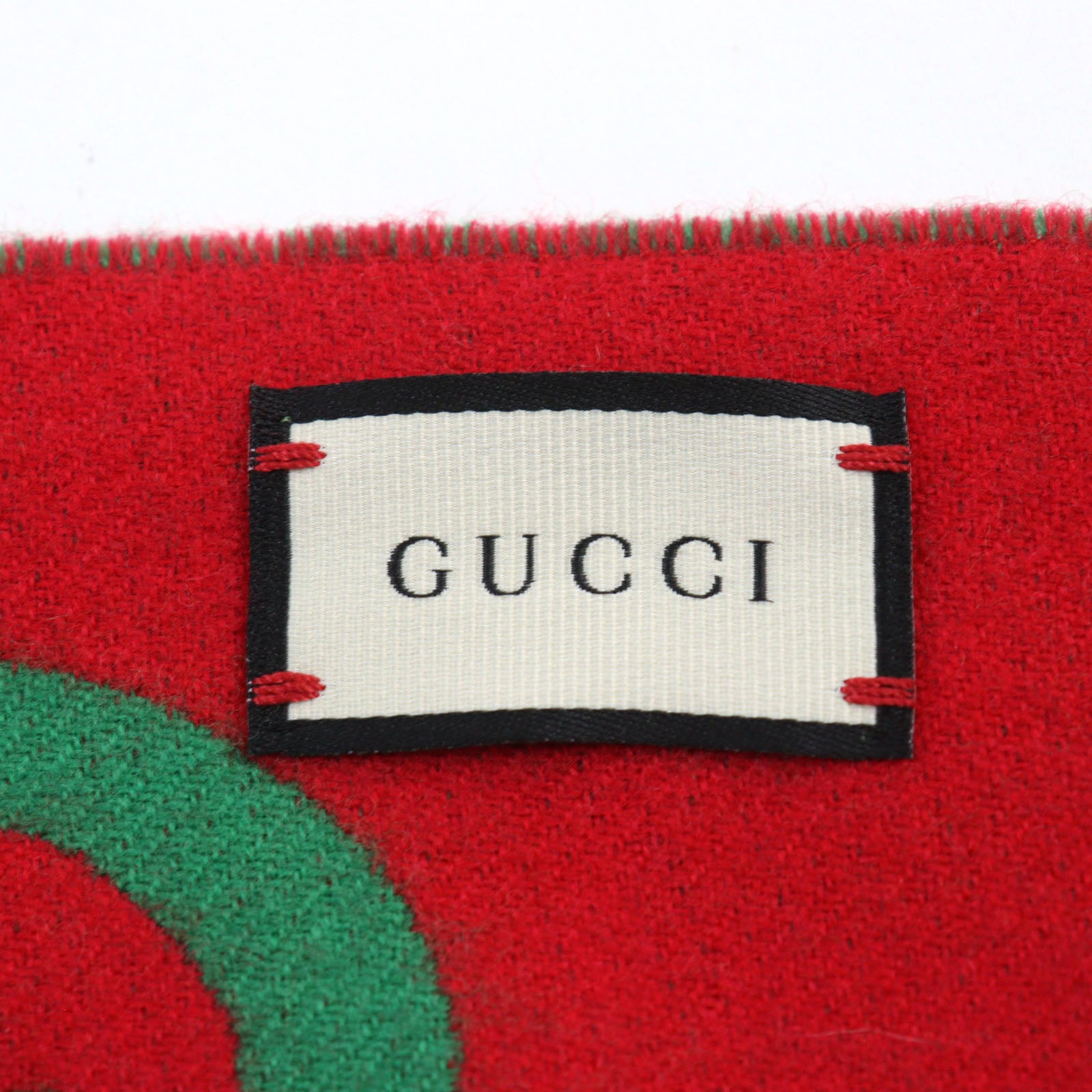 GUCCI Wool Wolf Logo Scarf Green Red