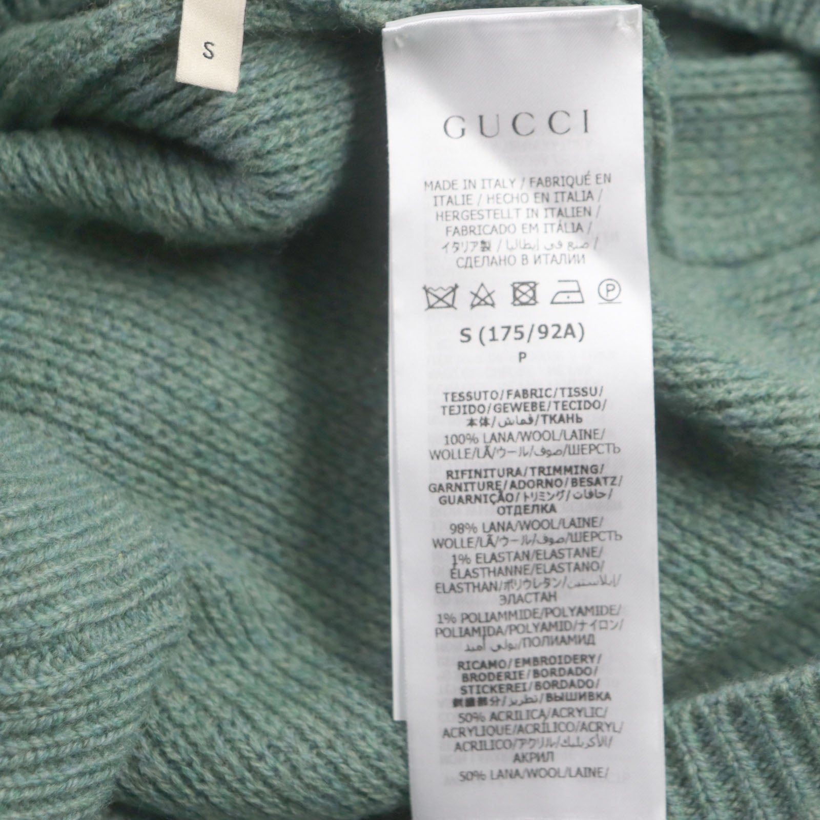 Gucci Wool GG Embroidery V-Neck Sweater Green S