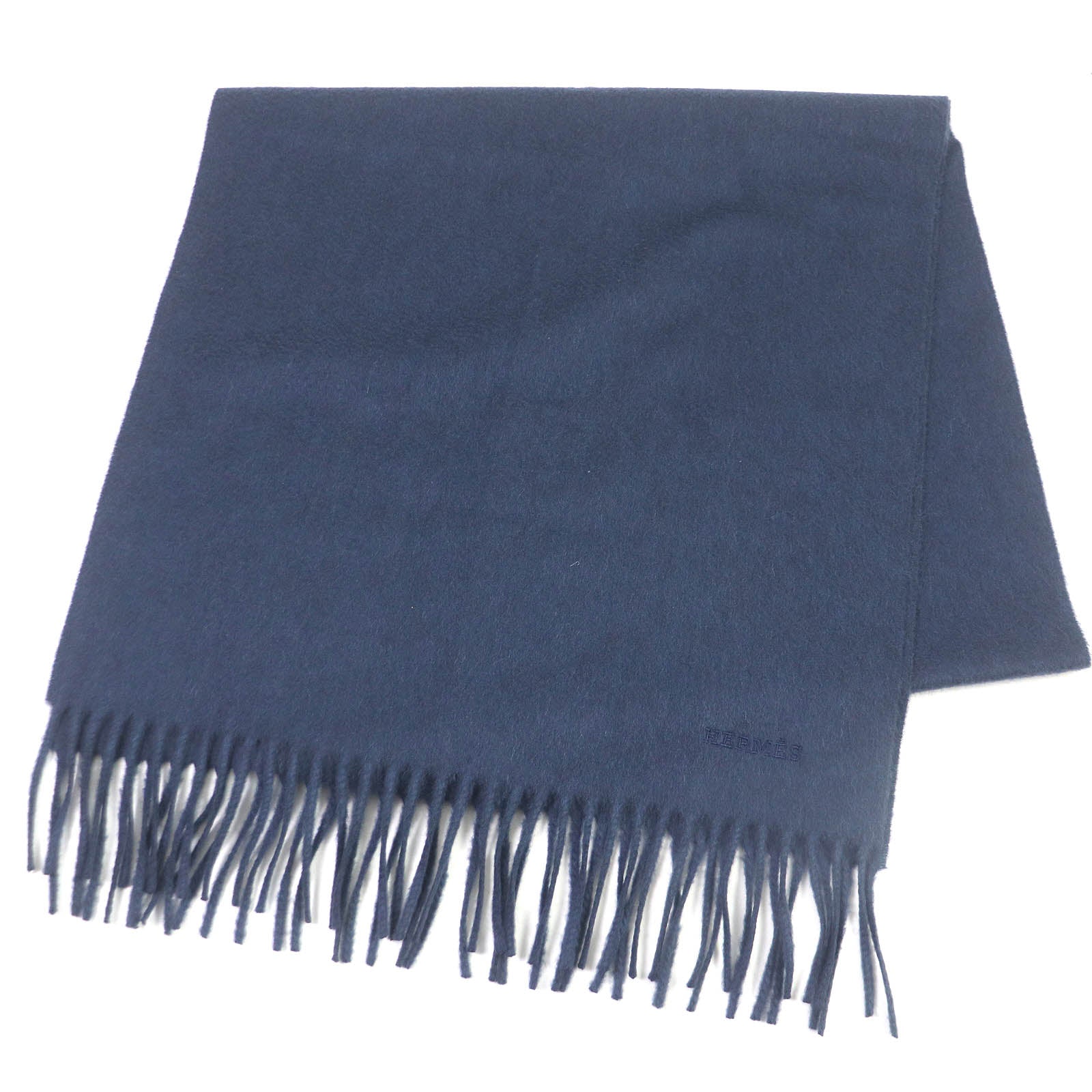 Hermes Recto Verso Cashmere Logo Scarf Navy