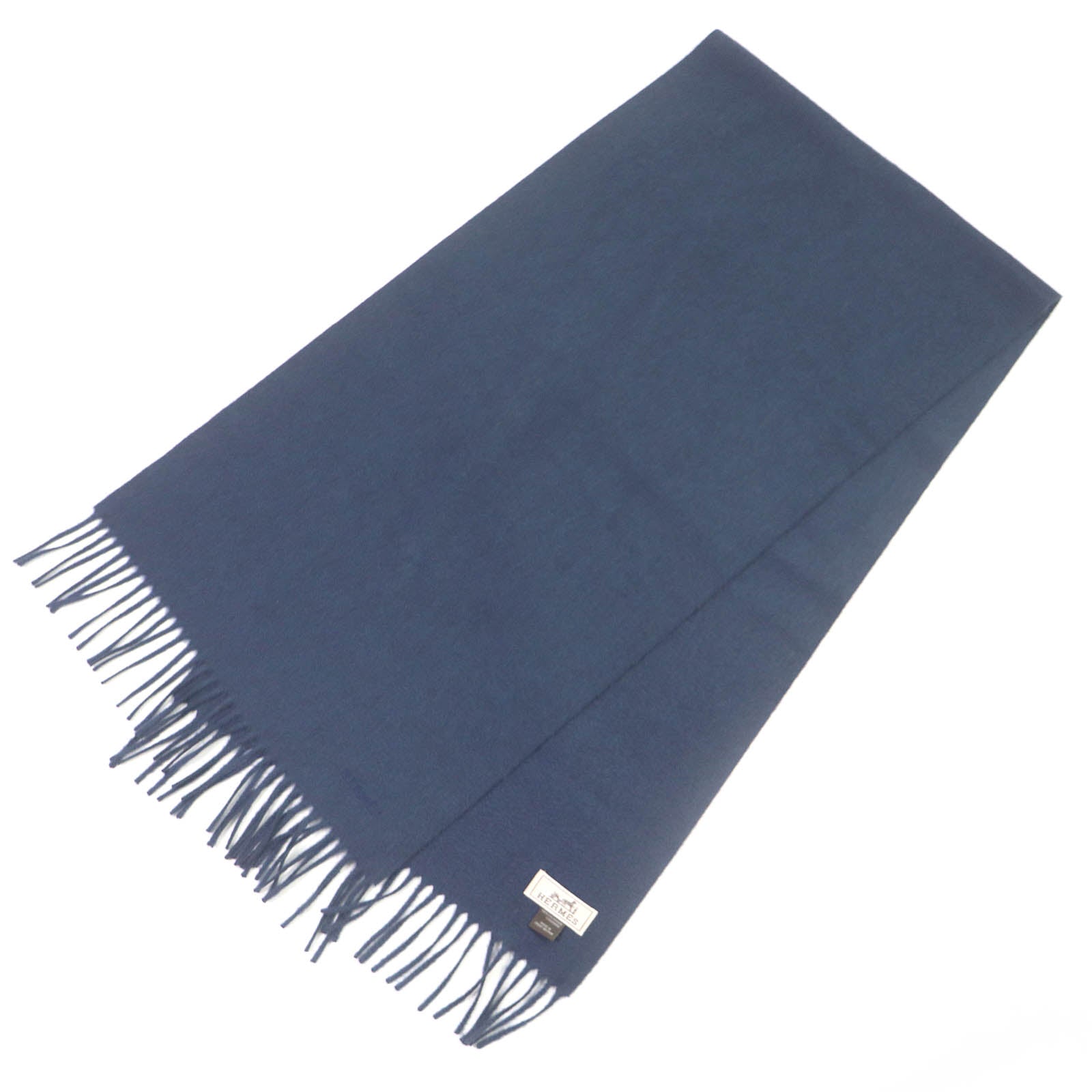 Hermes Recto Verso Cashmere Logo Scarf Navy