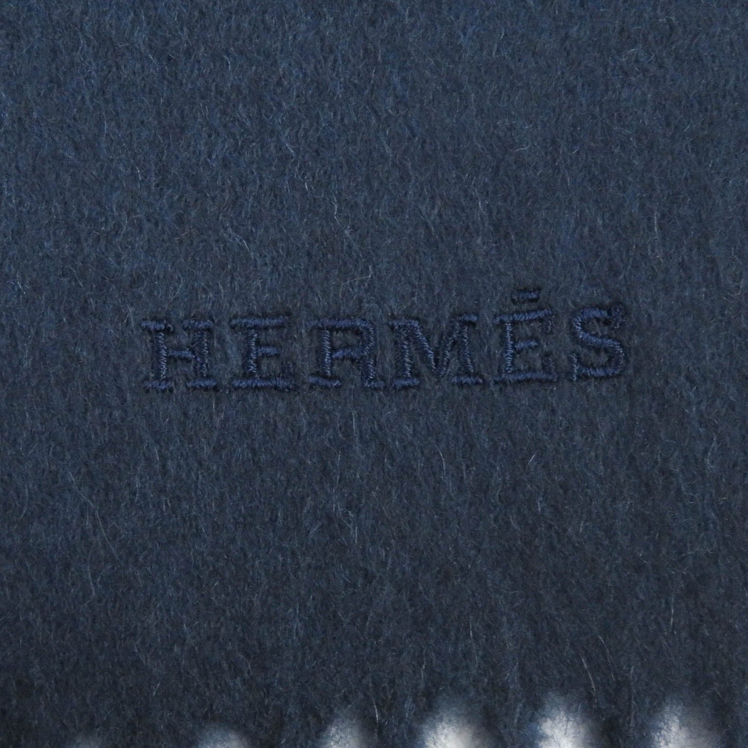 Hermes Recto Verso Cashmere Logo Scarf Navy