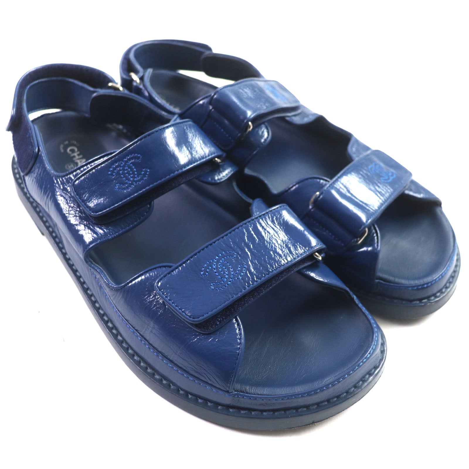 Chanel COCO Mark Leather Sandals Blue 41