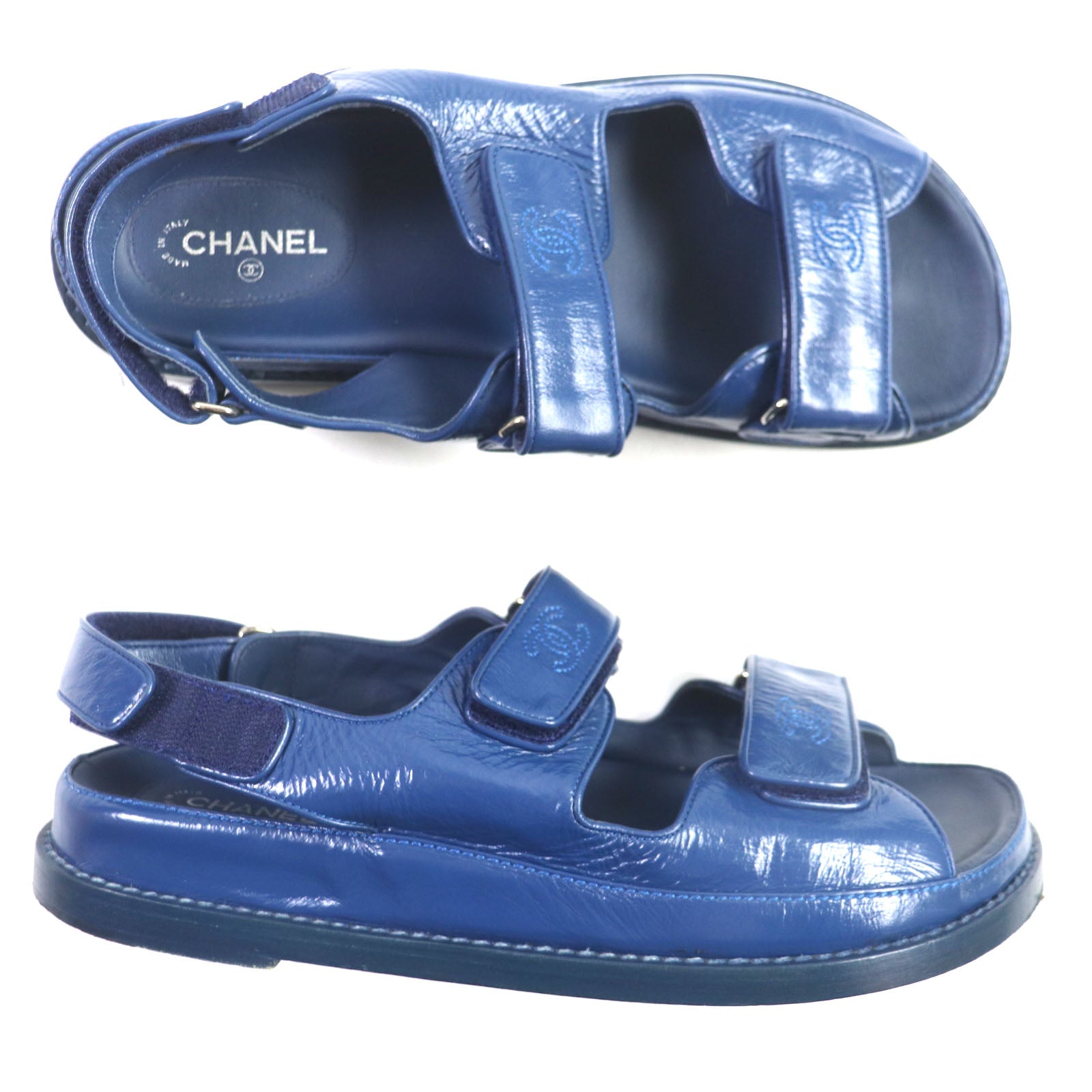 Chanel COCO Mark Leather Sandals Blue 41