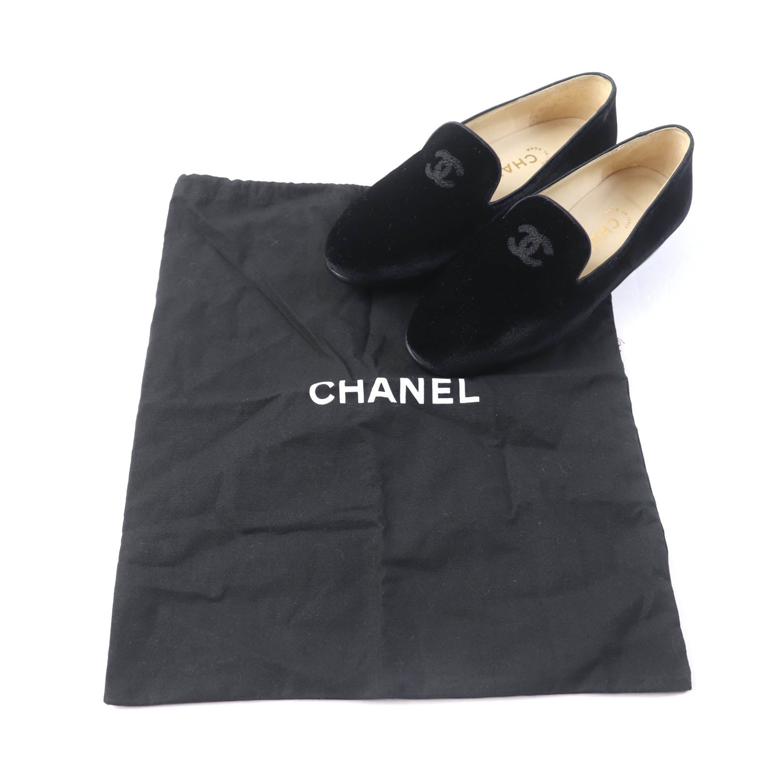 Chanel Velor Slip-on COCO Mark Black 35