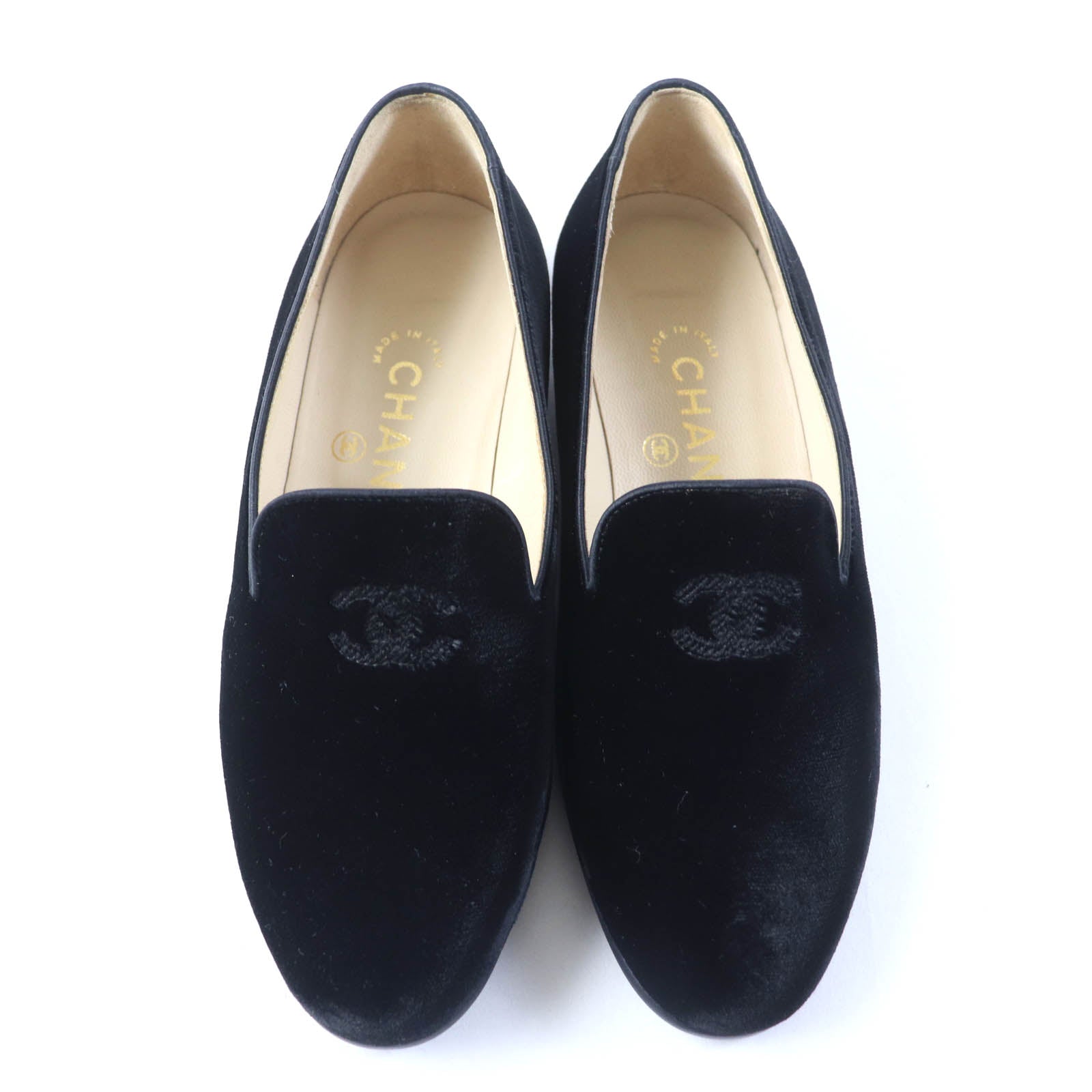 Chanel Velor Slip-on COCO Mark Black 35