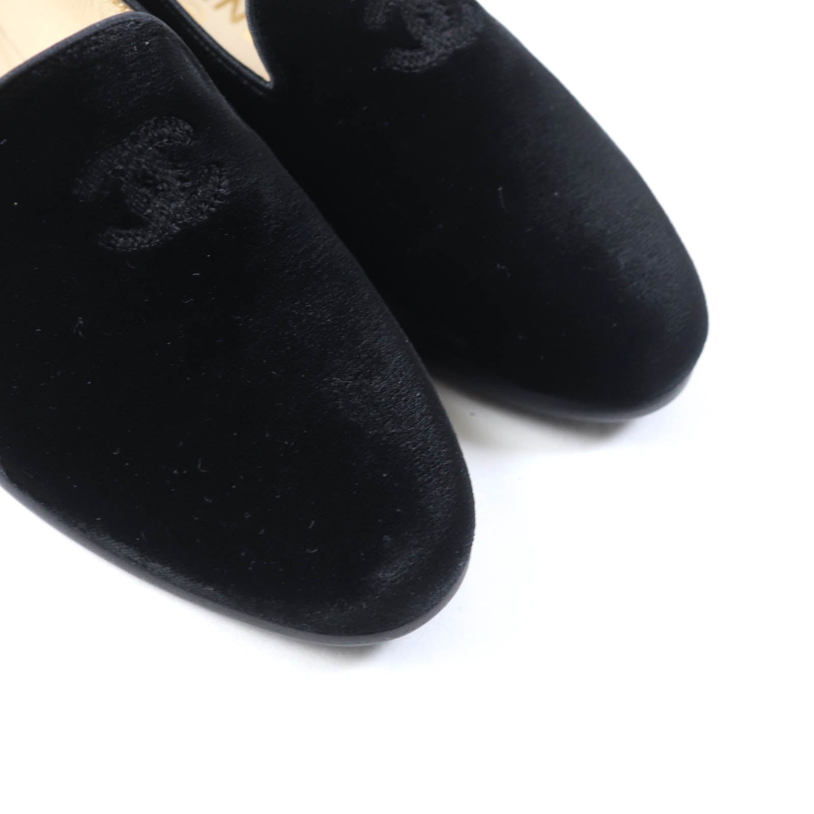 Chanel Velor Slip-on COCO Mark Black 35